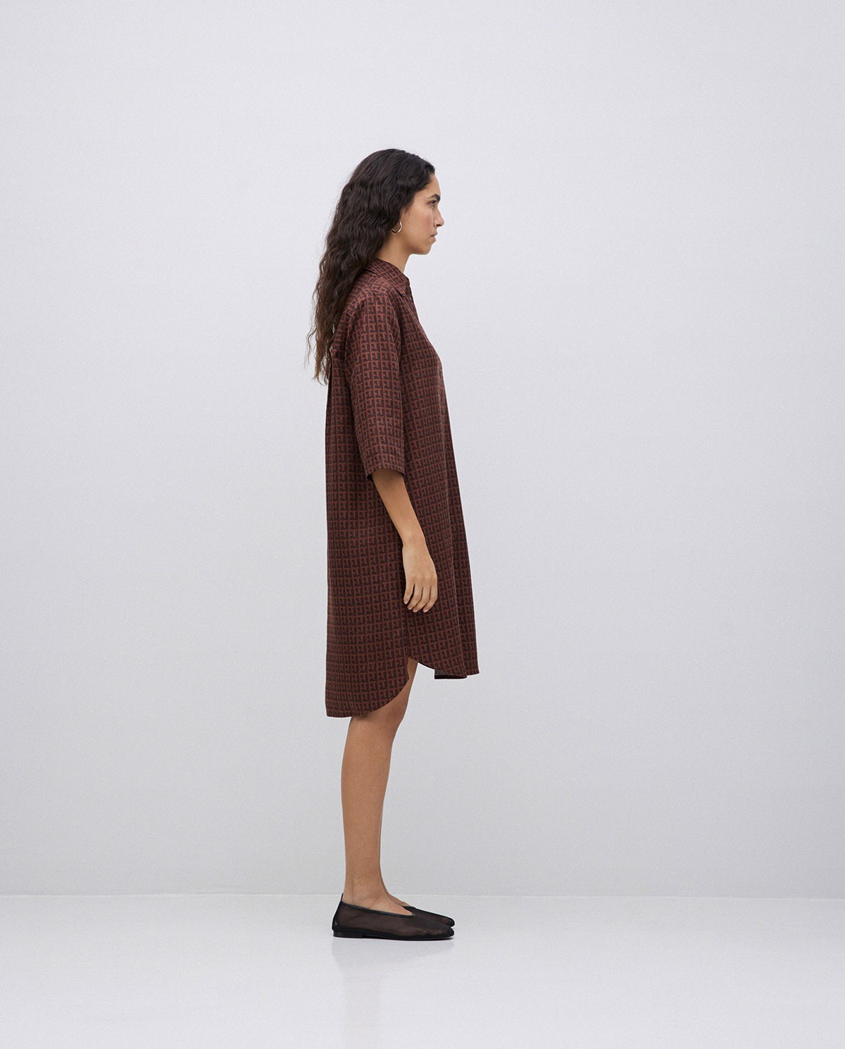Vestido tencel cuello camisero chocolate 4
