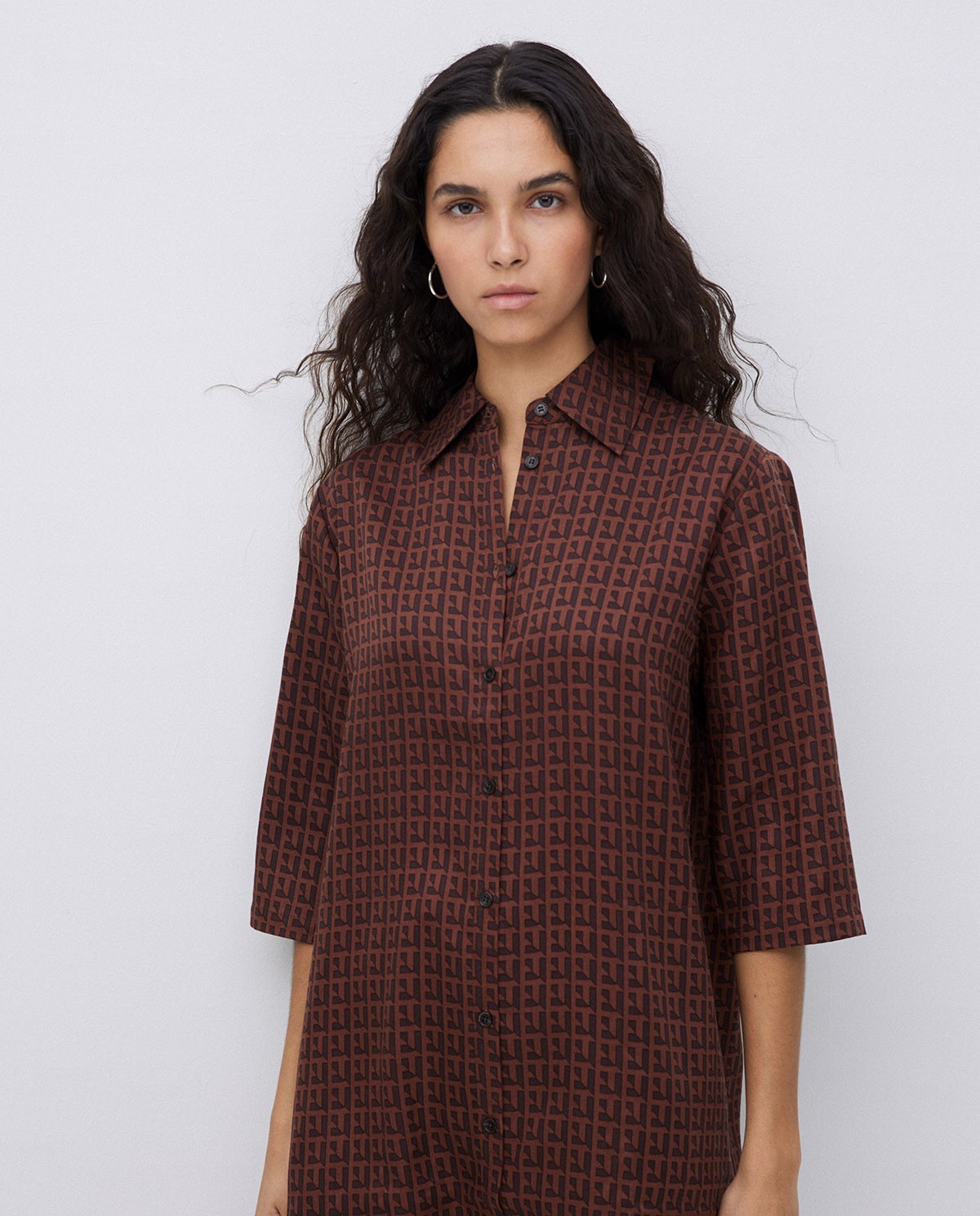 Vestido tencel cuello camisero chocolate