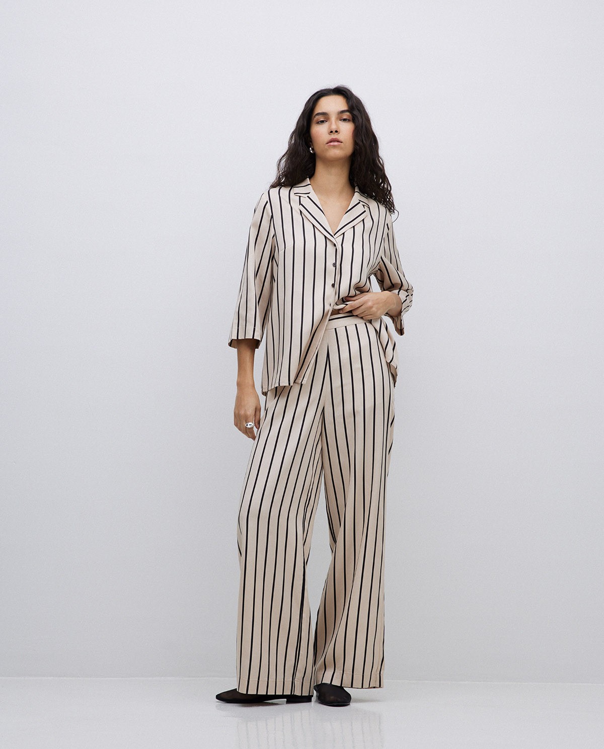 Ecru Tencel wide-leg trousers 1