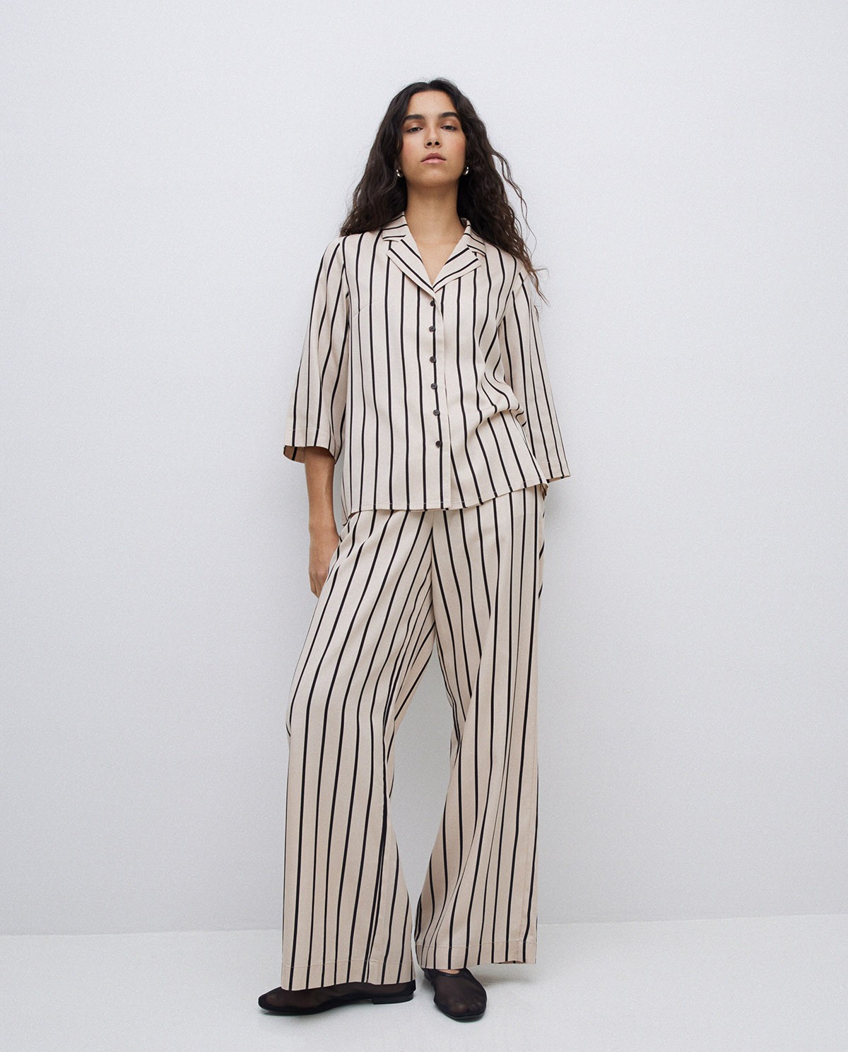 Ecru Tencel wide-leg trousers 3