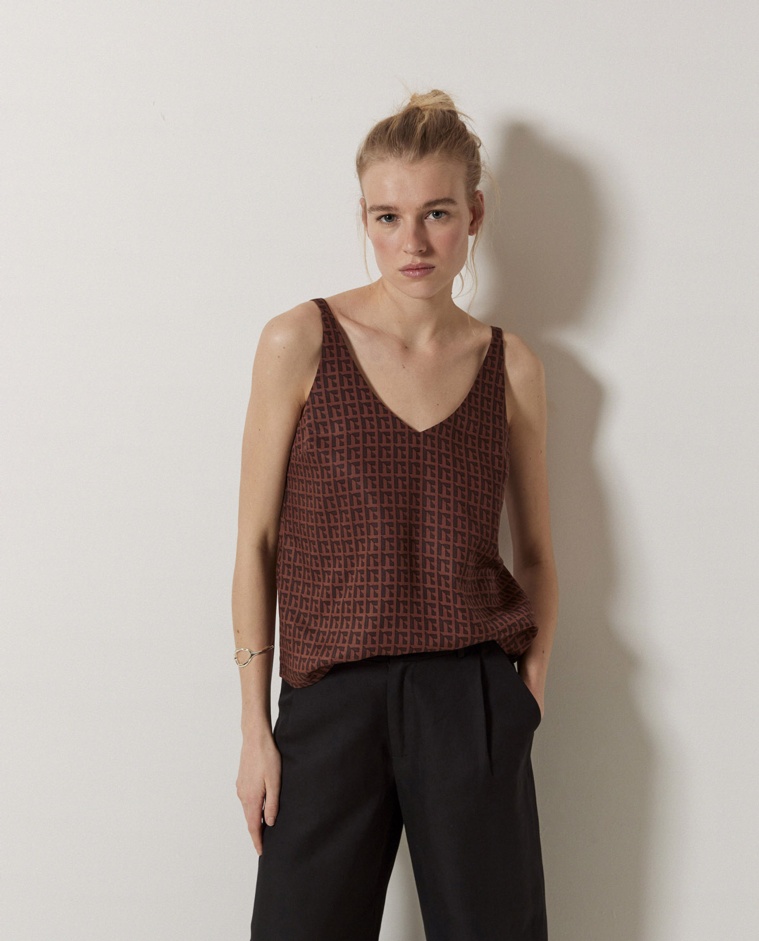 Top Tencel pico chocolate - Top de tirantes tejido <strong>100% lyocell