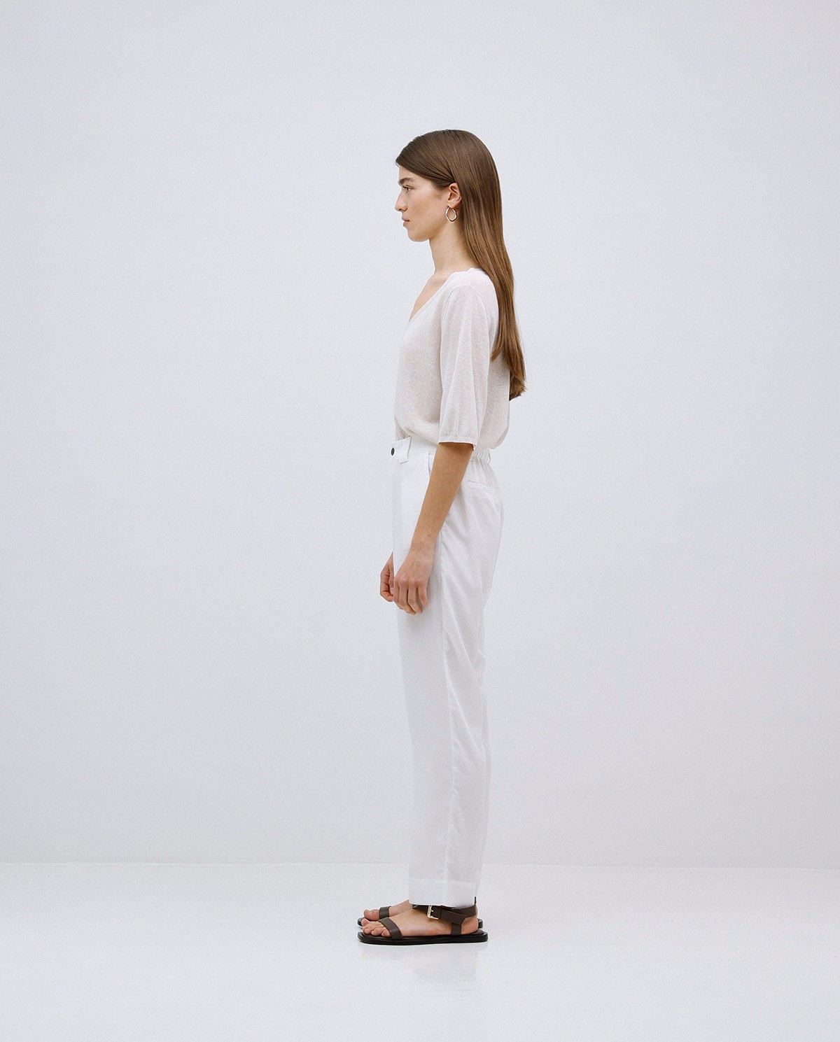 Pantalons rectes tencel blanc 3