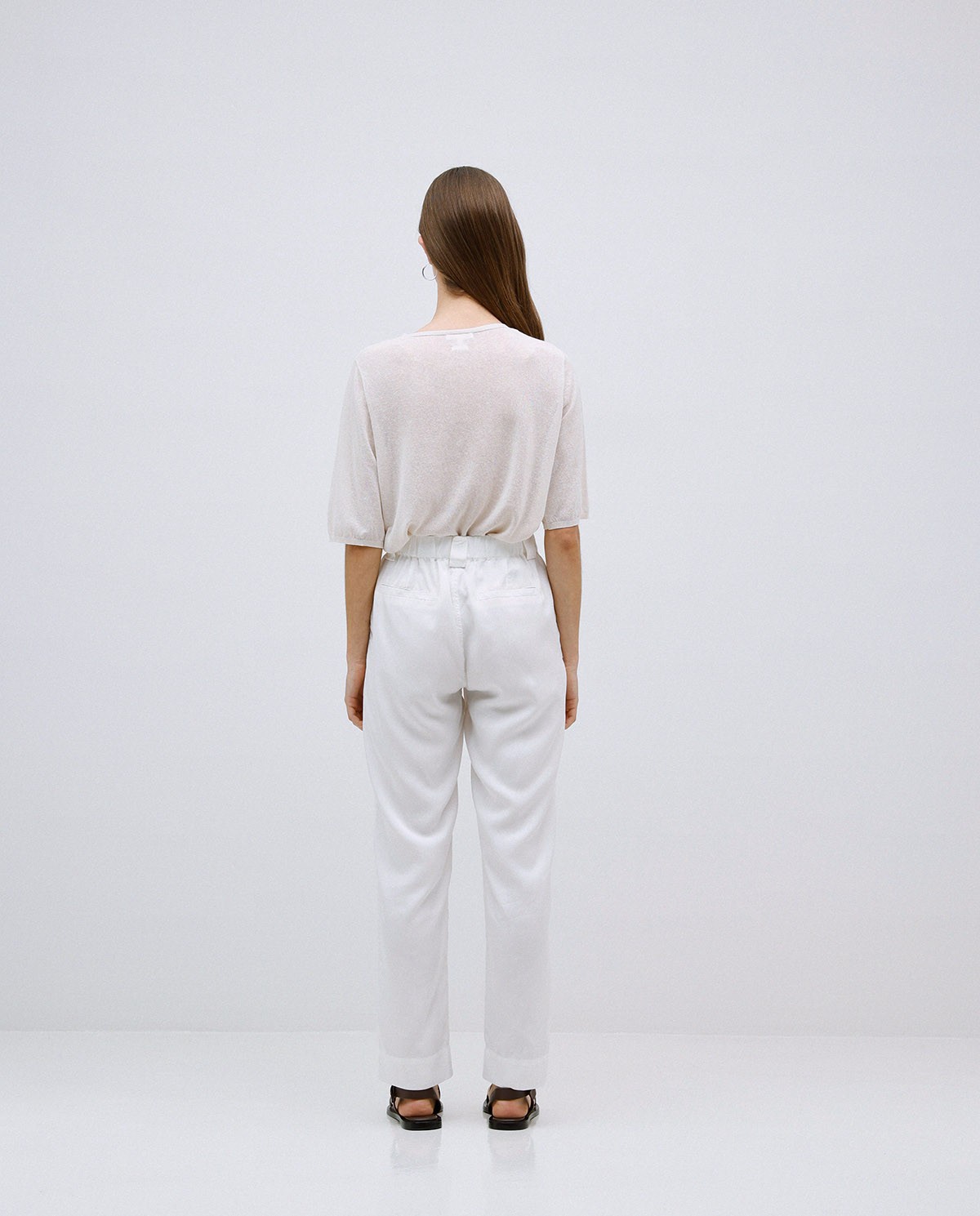 Pantalons rectes tencel blanc 4