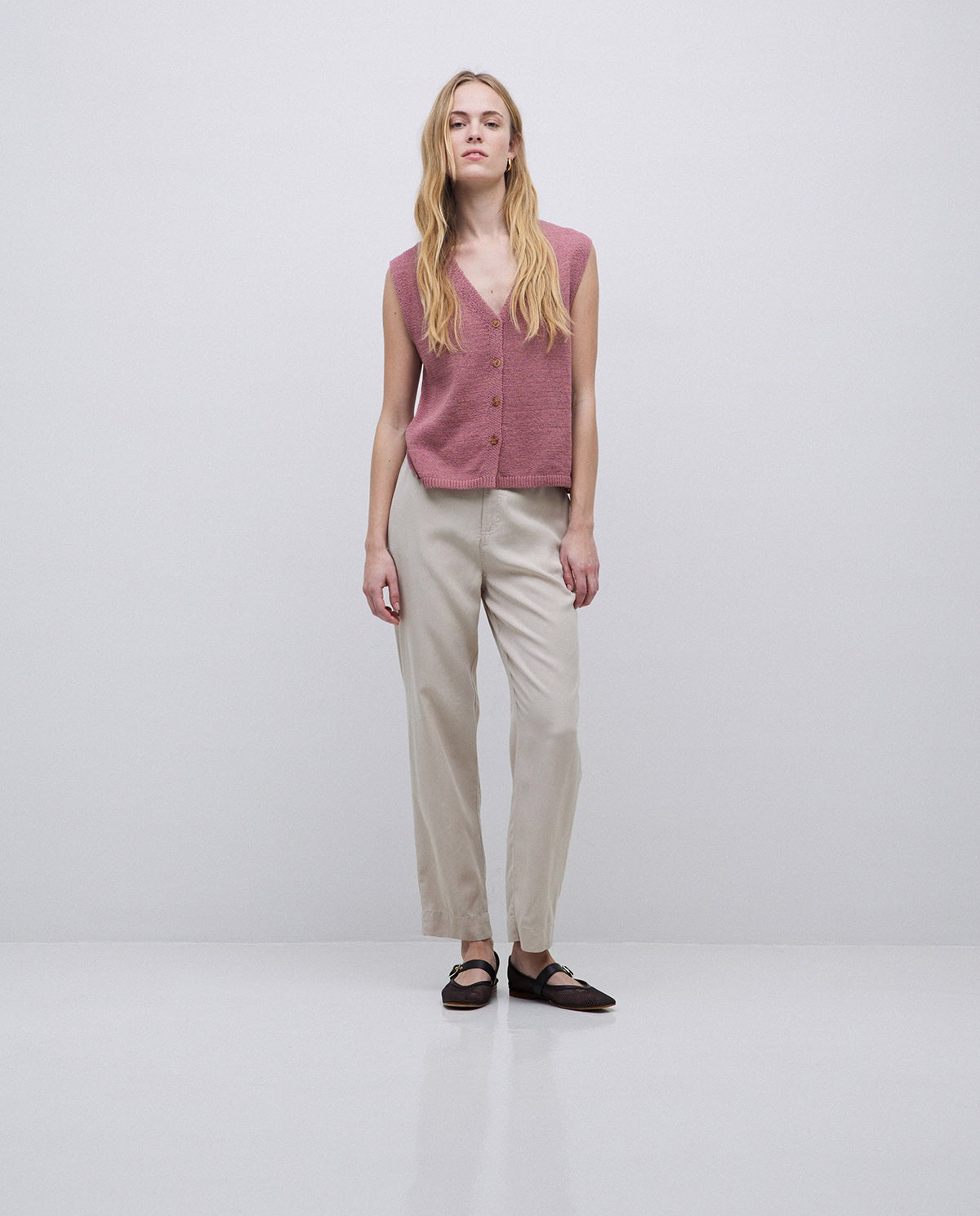 Pantalon coupe droite lyocell beige 3