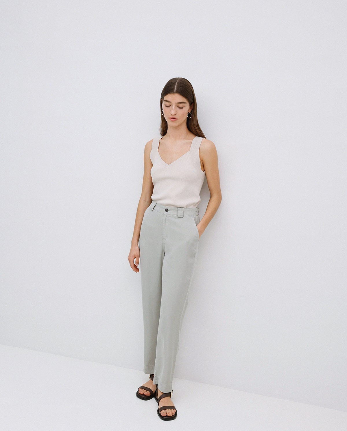 Pantalon coupe droite lyocell vert