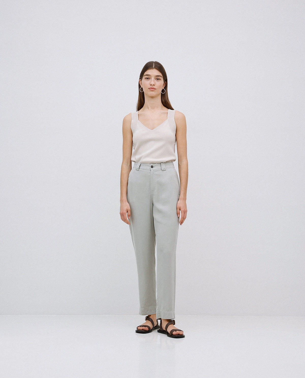 Pantalon coupe droite lyocell vert 2