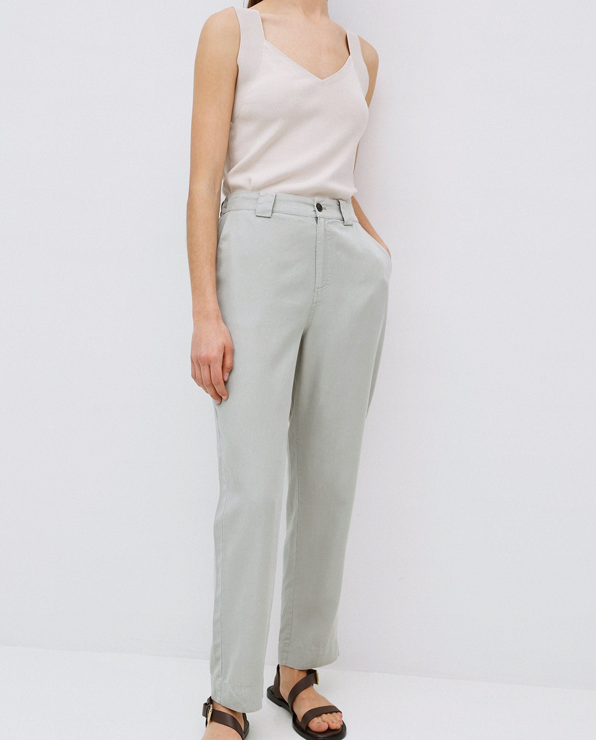 Pantalon coupe droite lyocell vert 1