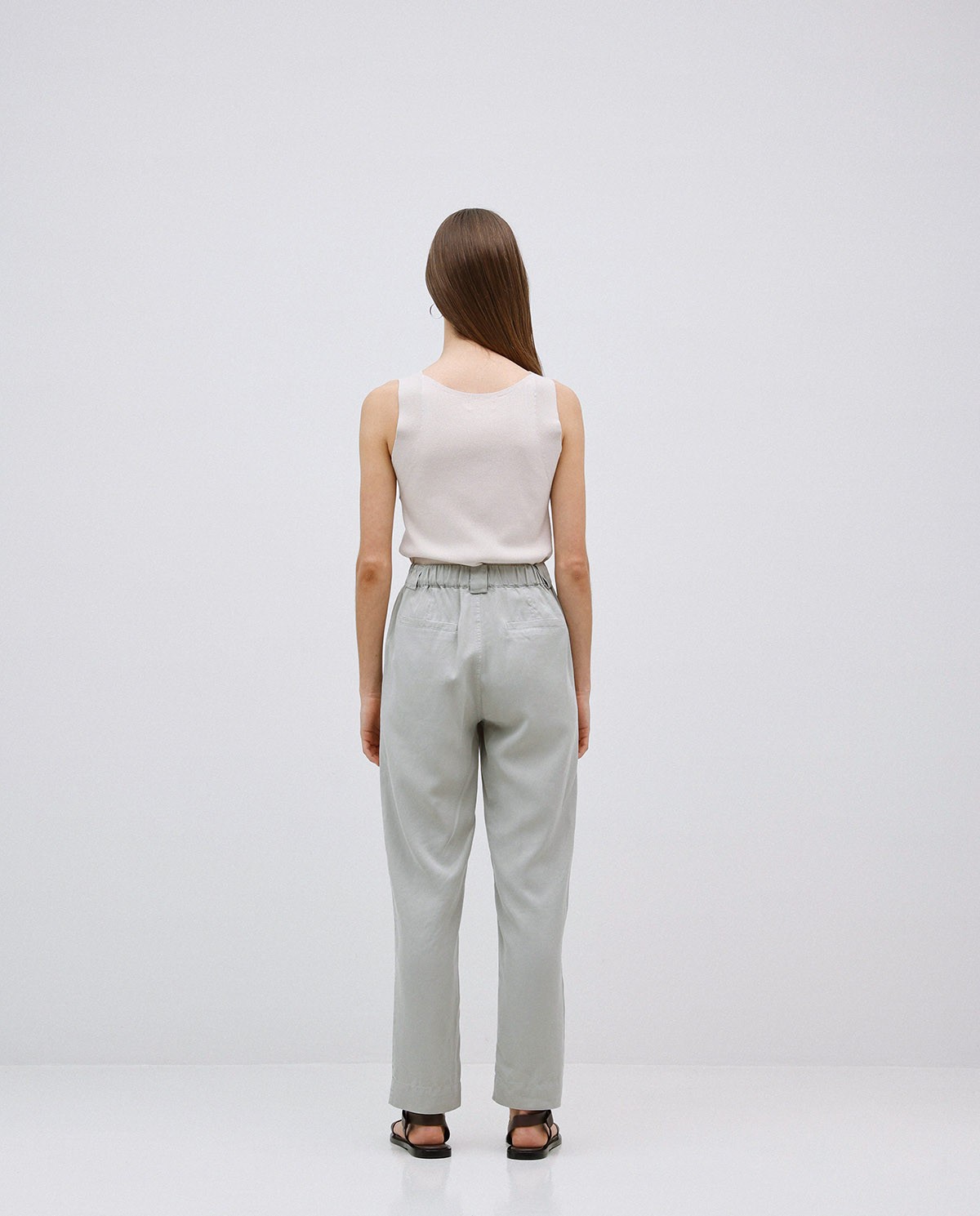 Pantalon coupe droite lyocell vert 3