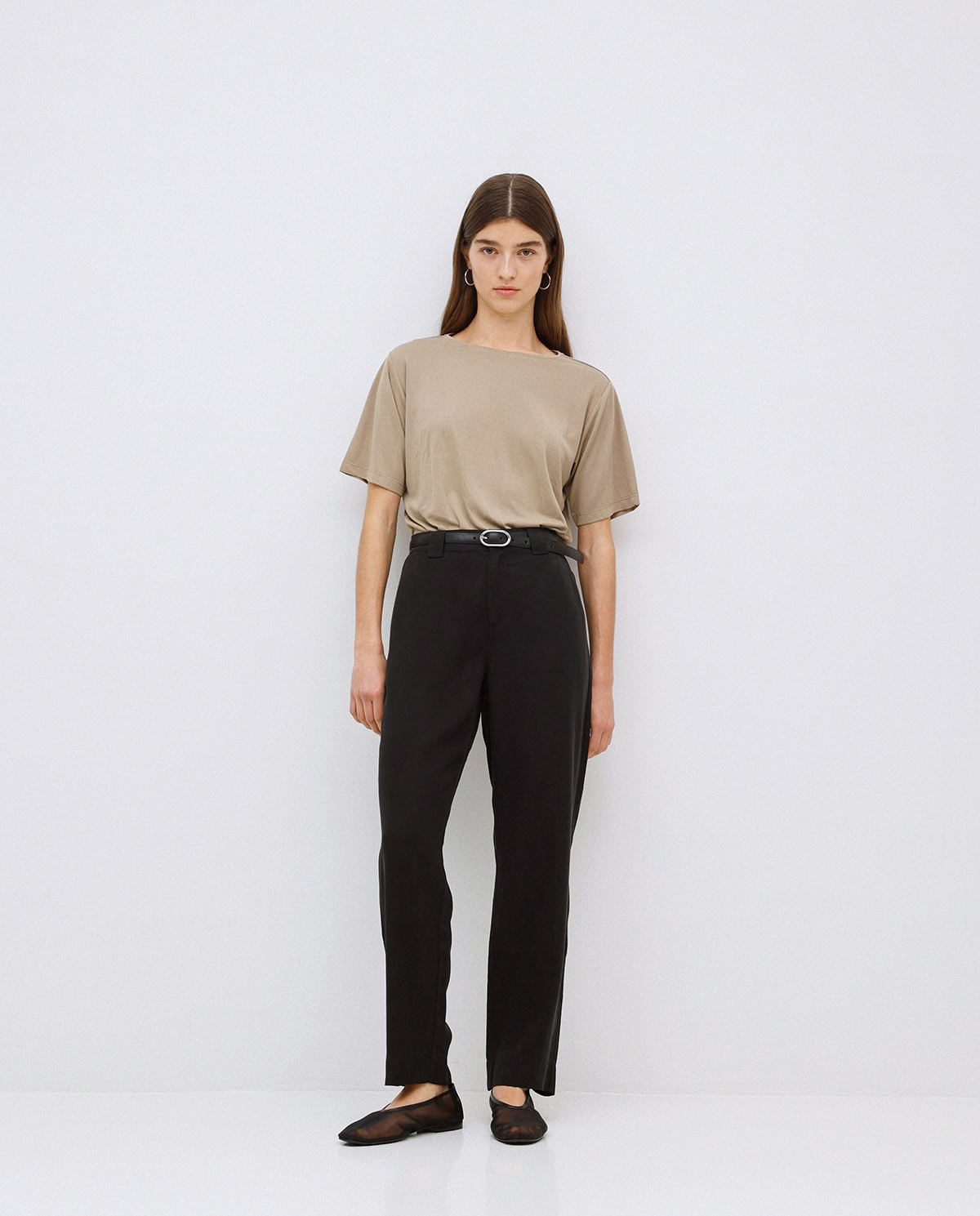 Black Tencel straight trousers