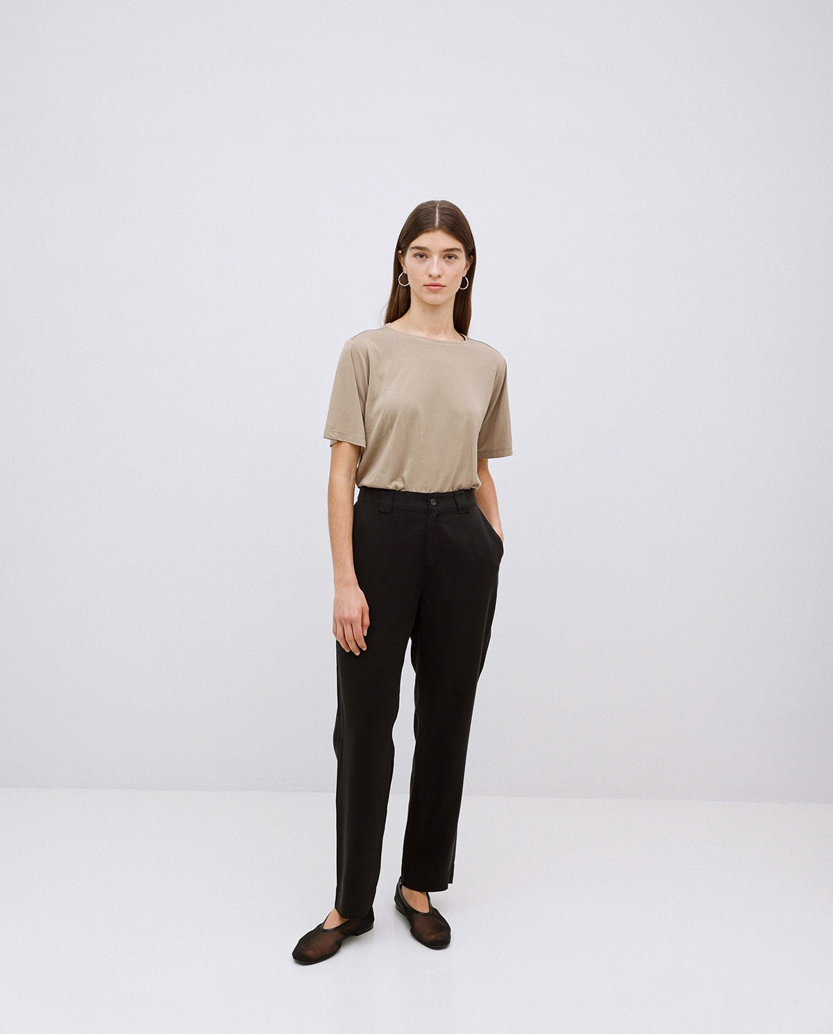 Black Tencel straight trousers 1