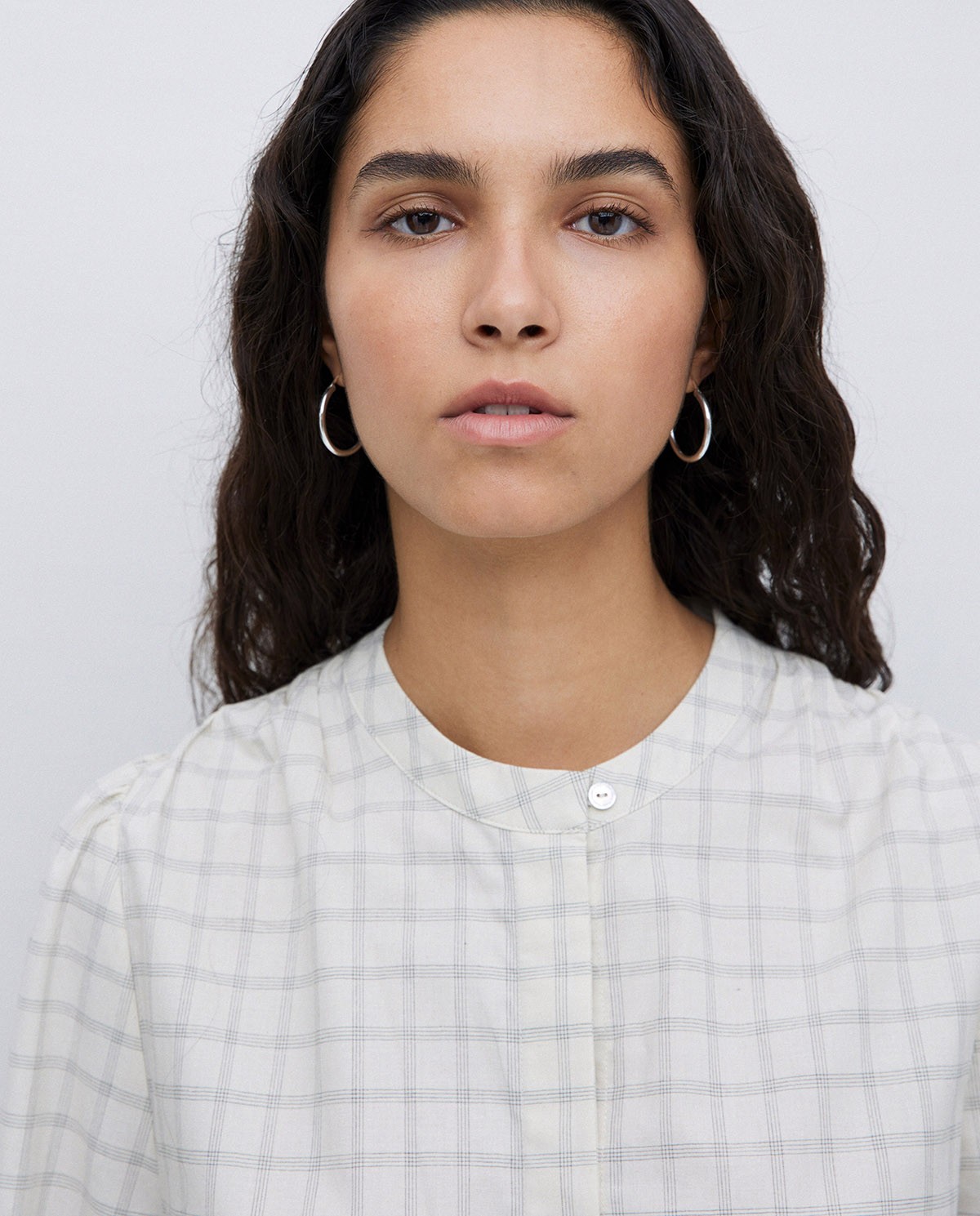 Ecru three-quarter plaid shirt 1