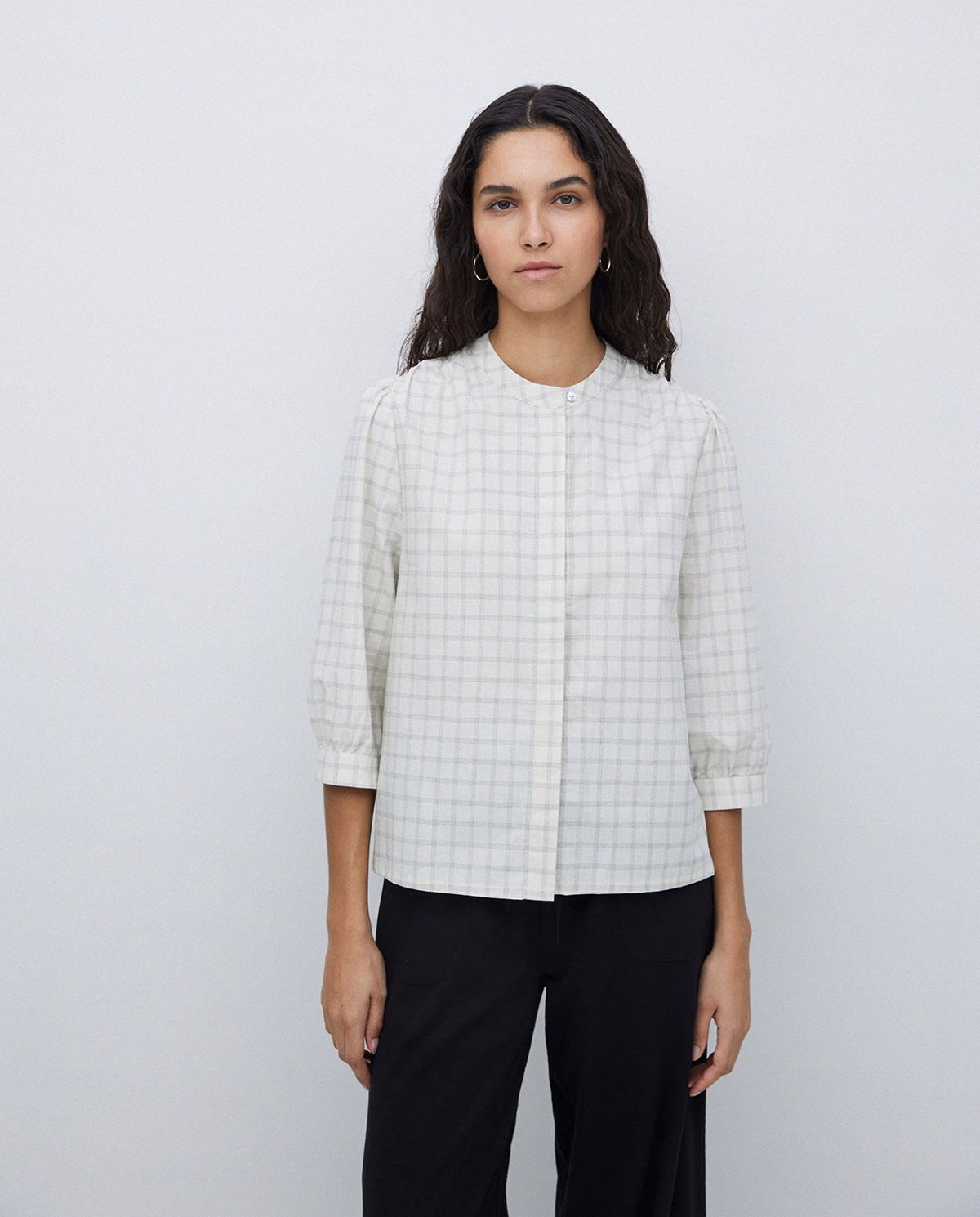 Ecru three-quarter plaid shirt 4