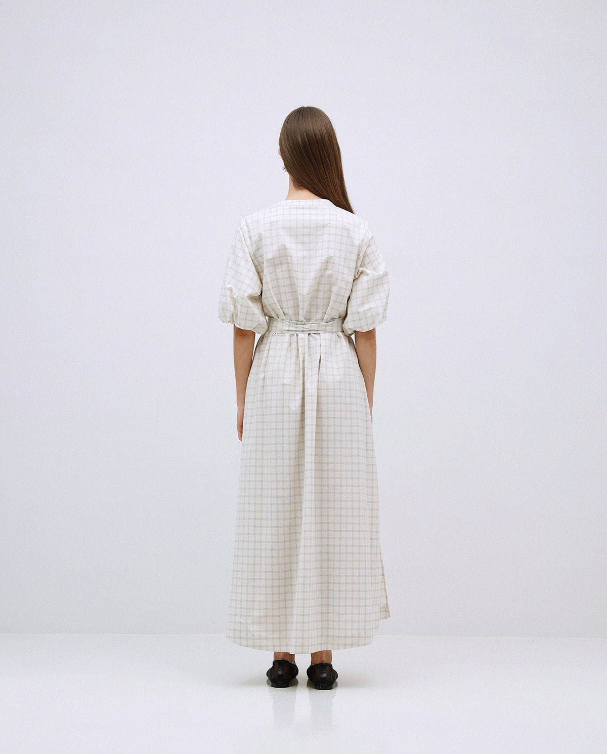 Vestido largo cuadros crudo 4