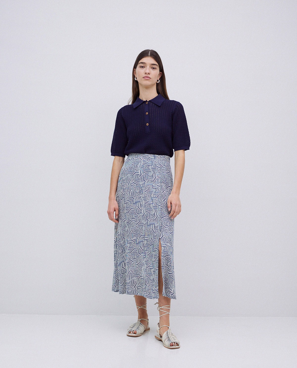 Falda midi viscosa azul
