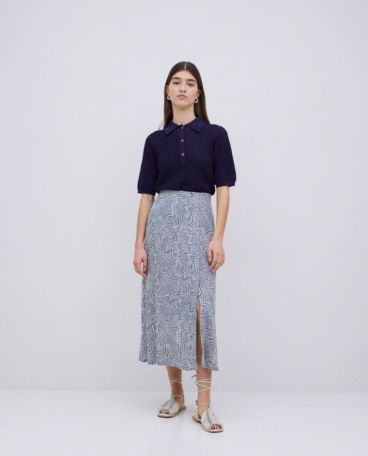 Falda midi viscosa azul