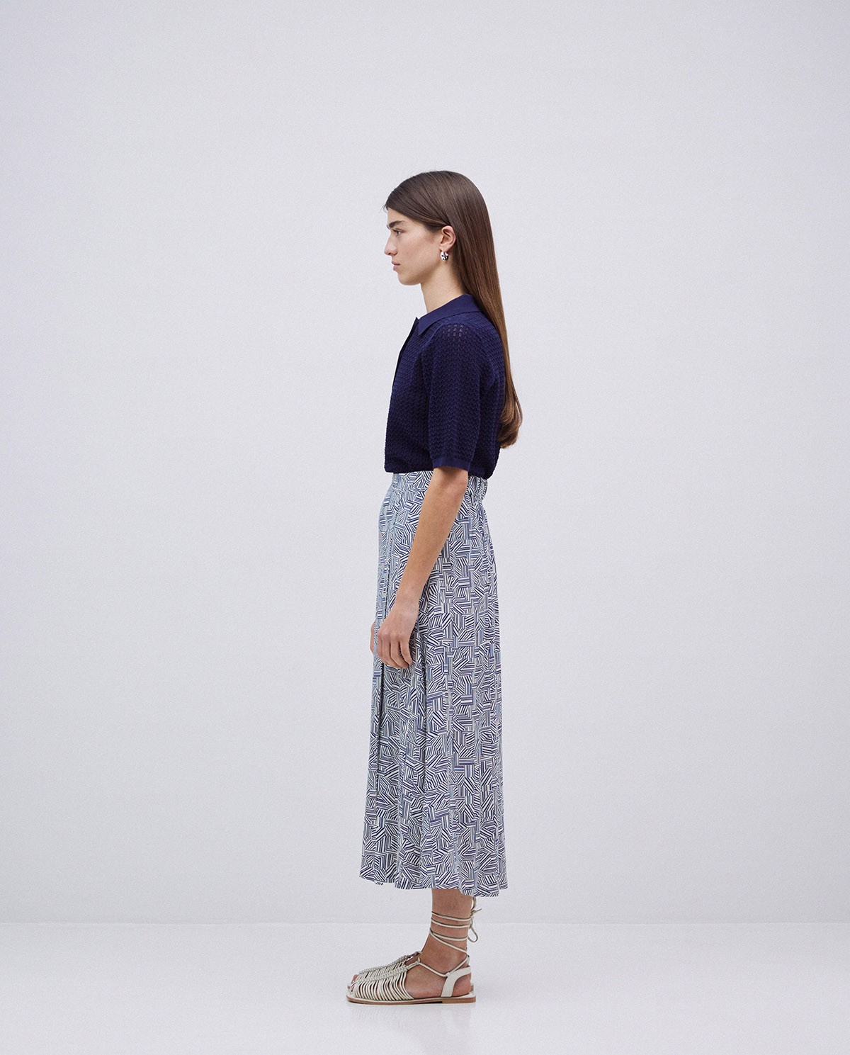 Falda midi viscosa azul 2