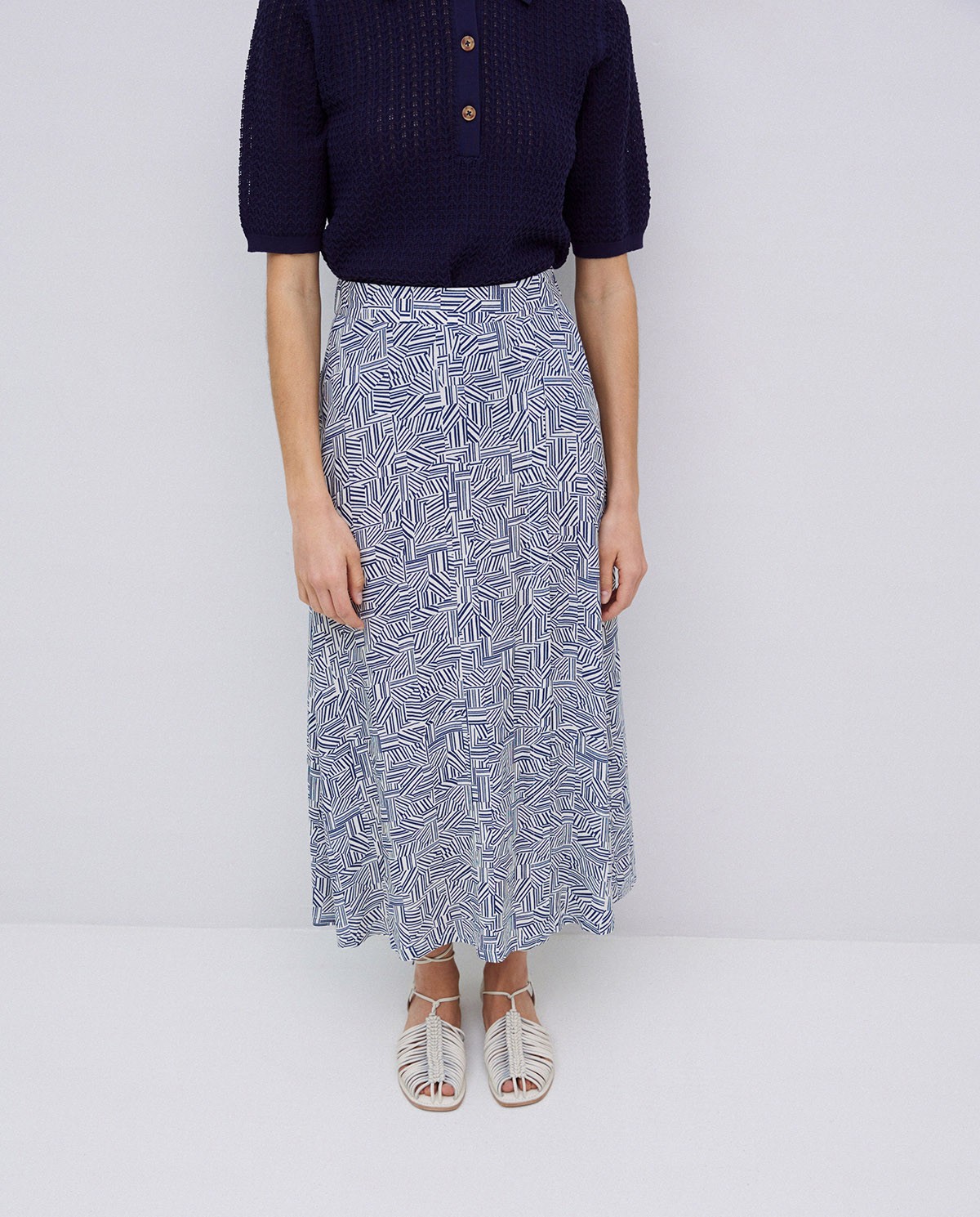 Falda midi viscosa azul 1