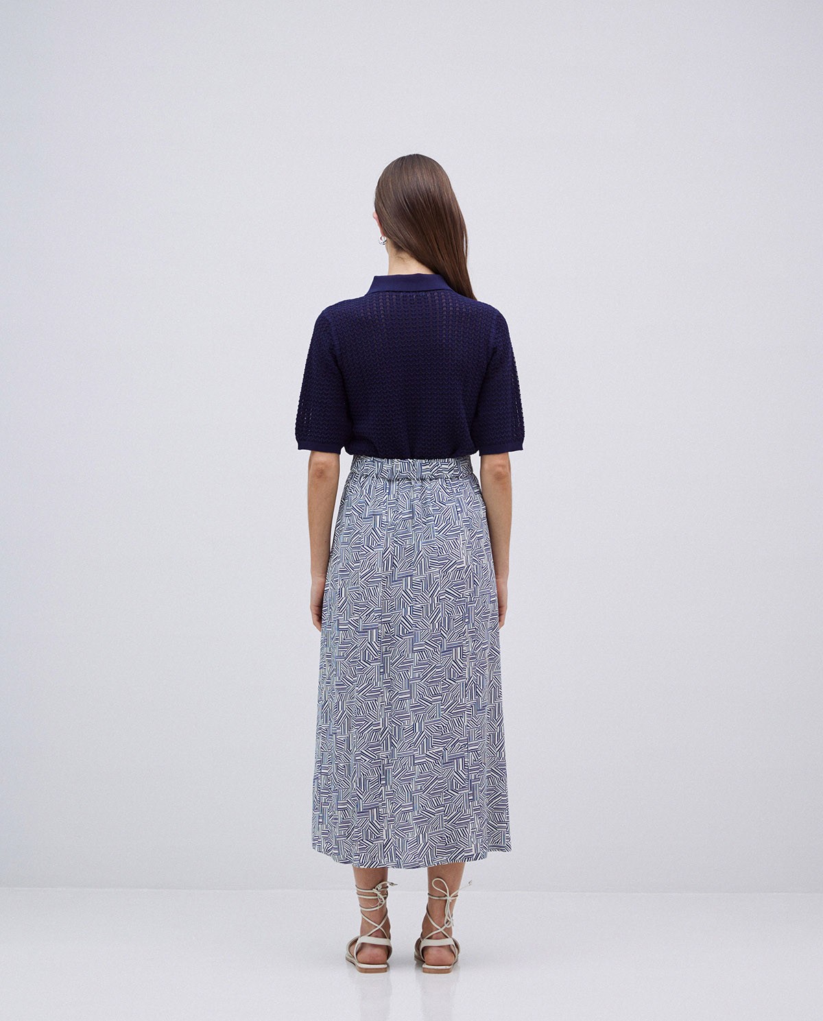 Falda midi viscosa azul 3