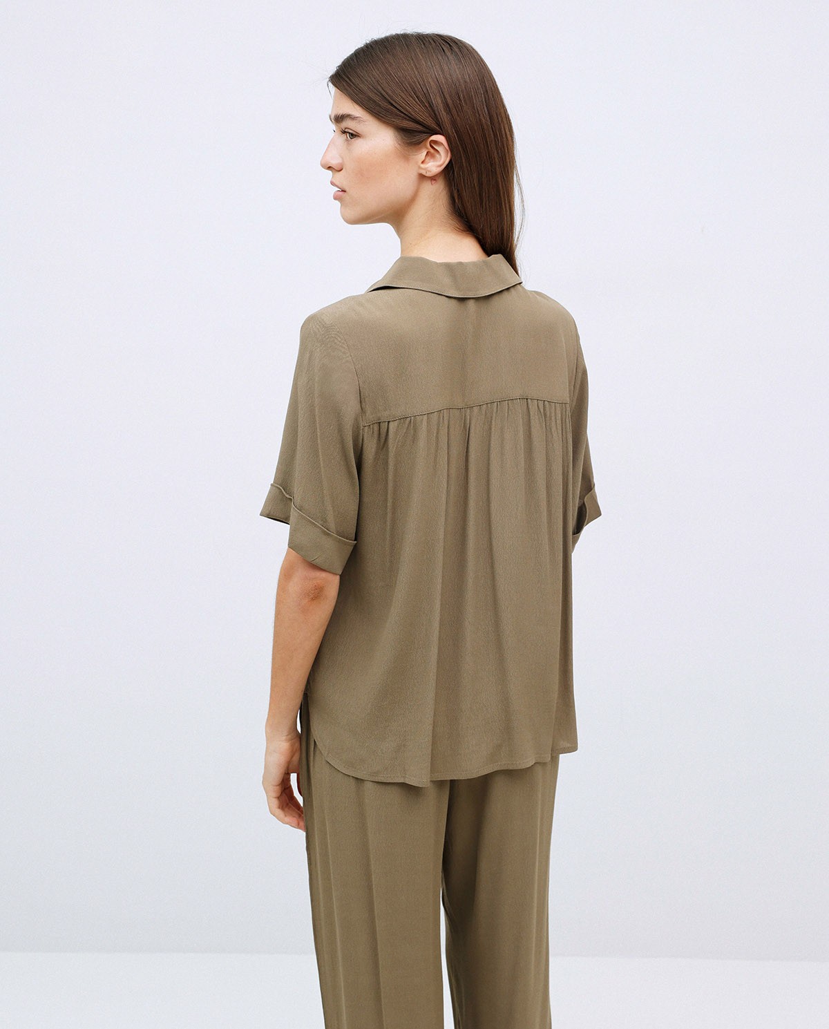 Khaki plain viscose shirt 3