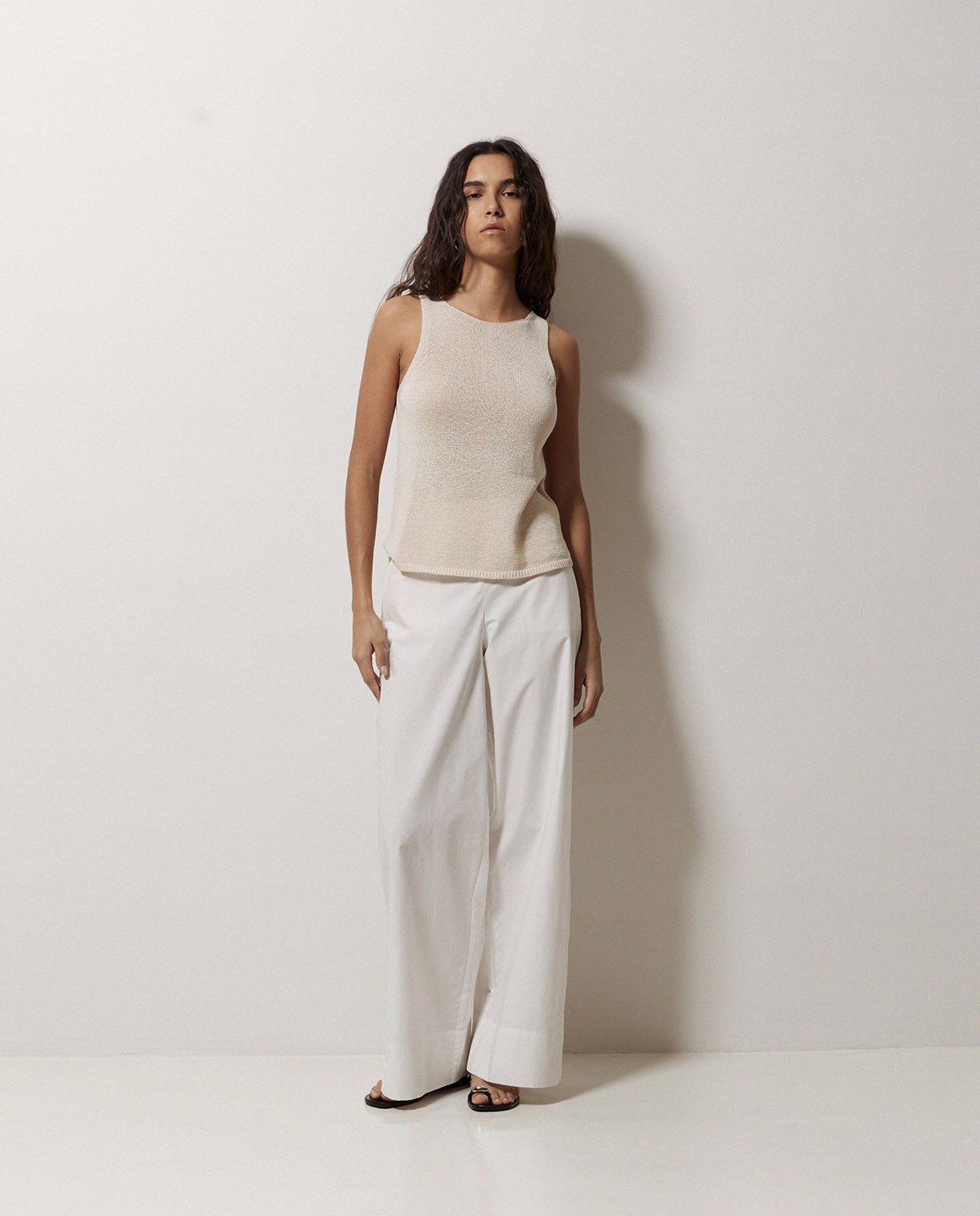 Pantalones popelín wide leg blanco 2