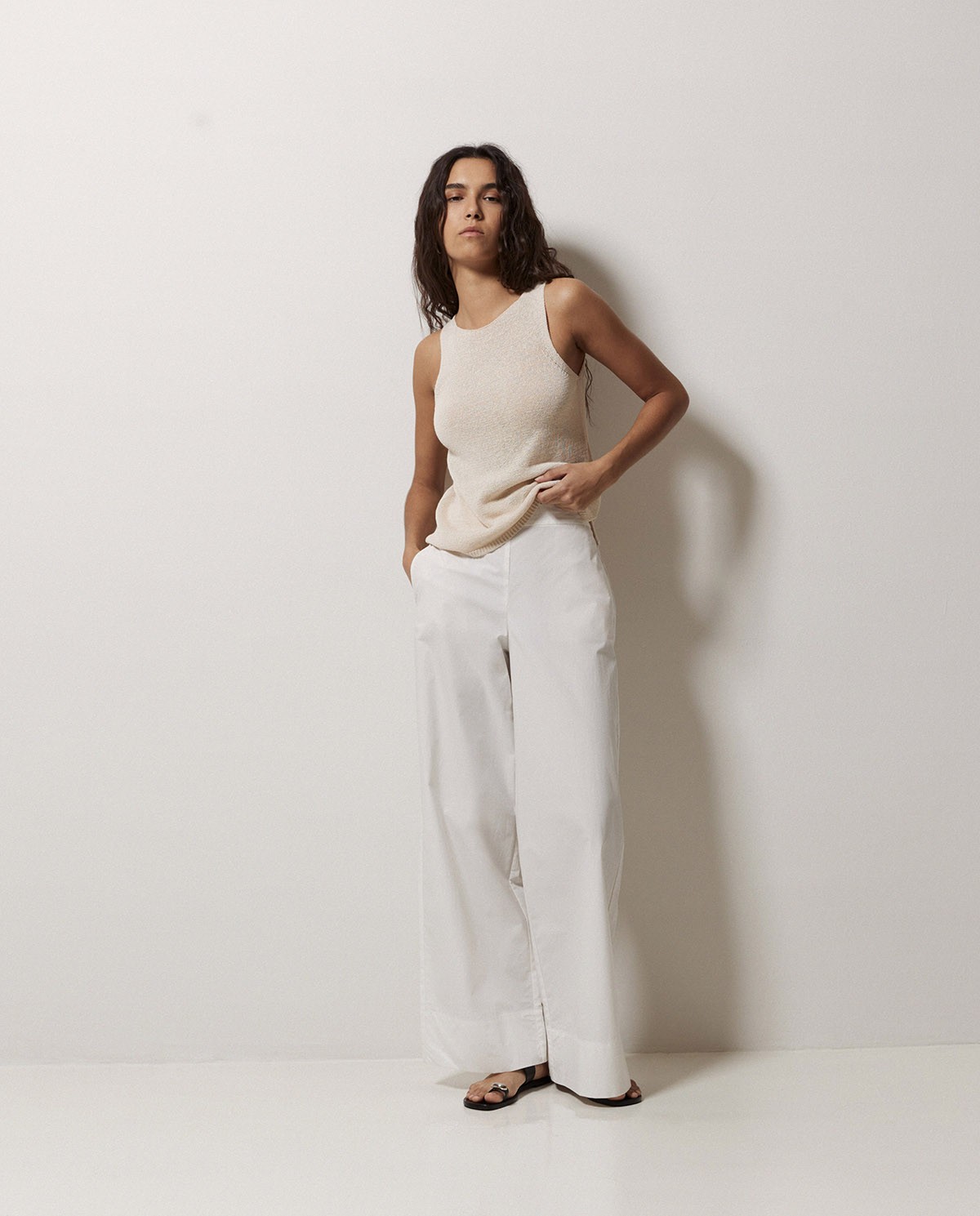 Pantalones popelín wide leg blanco 3