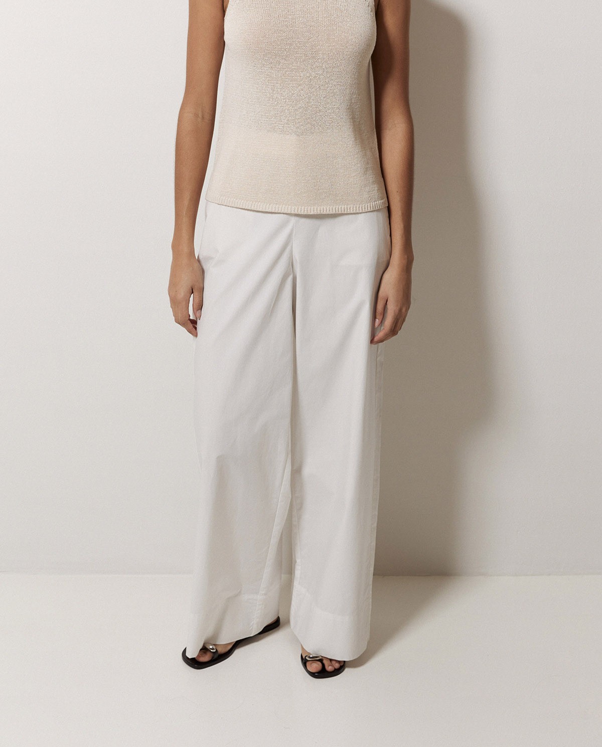 Pantalones popelín wide leg blanco 4