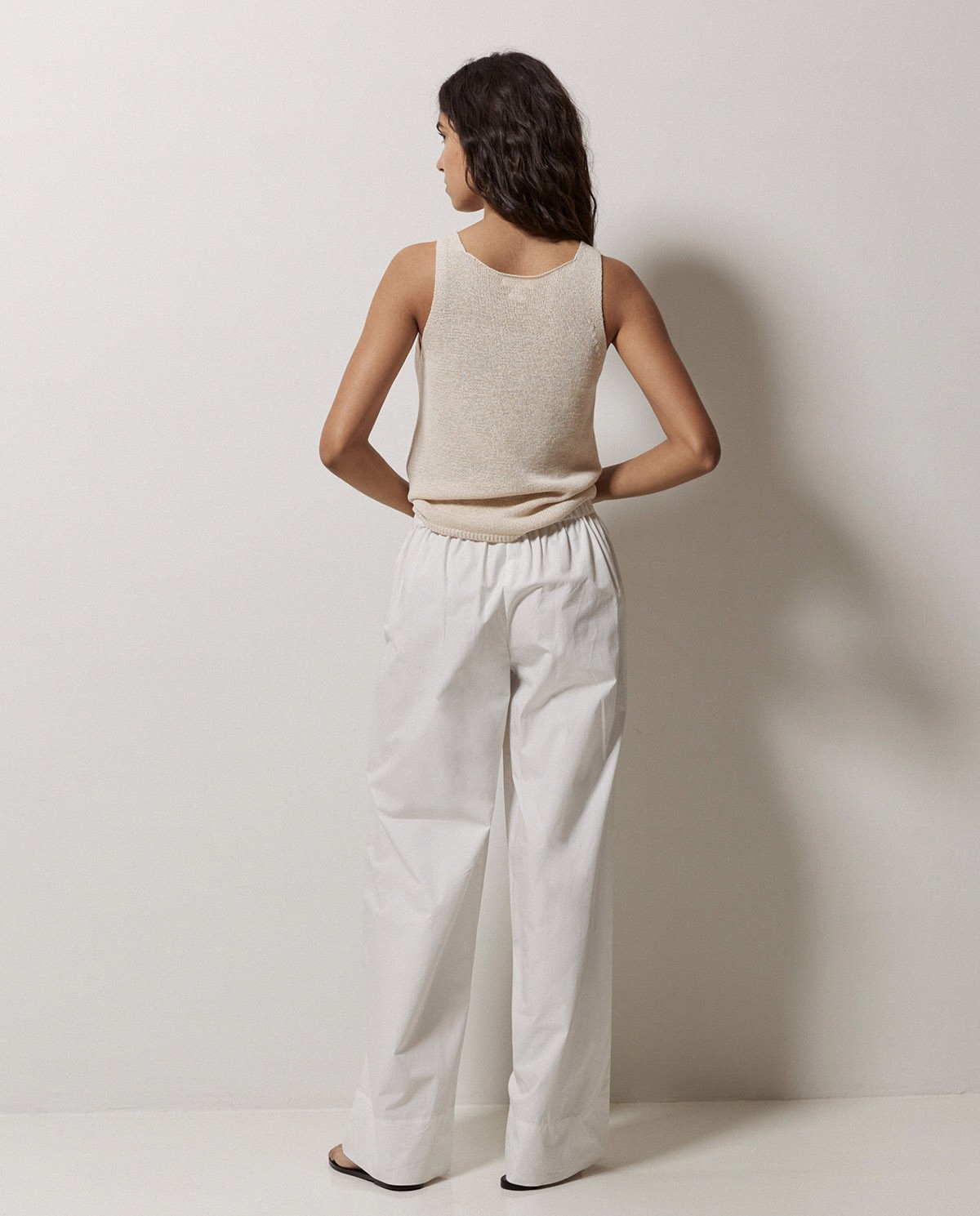 Pantalones popelín wide leg blanco 5