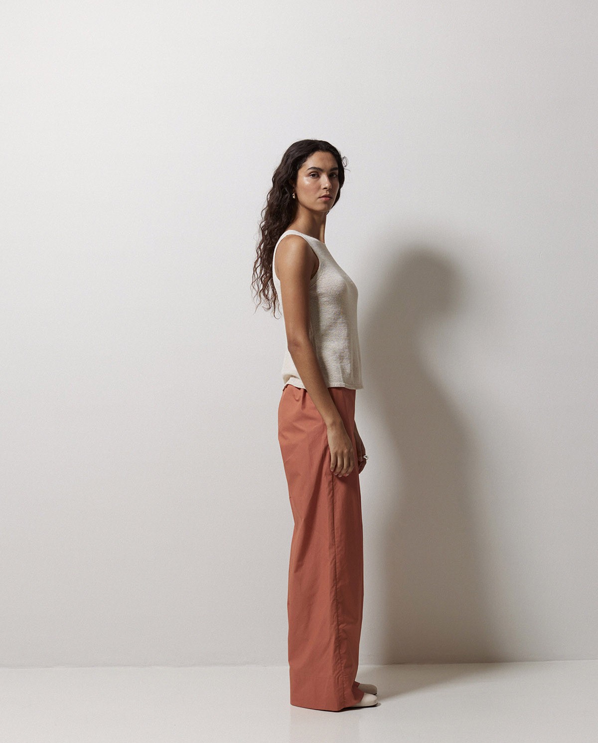 Pantalon en popeline wide leg terracotta 4