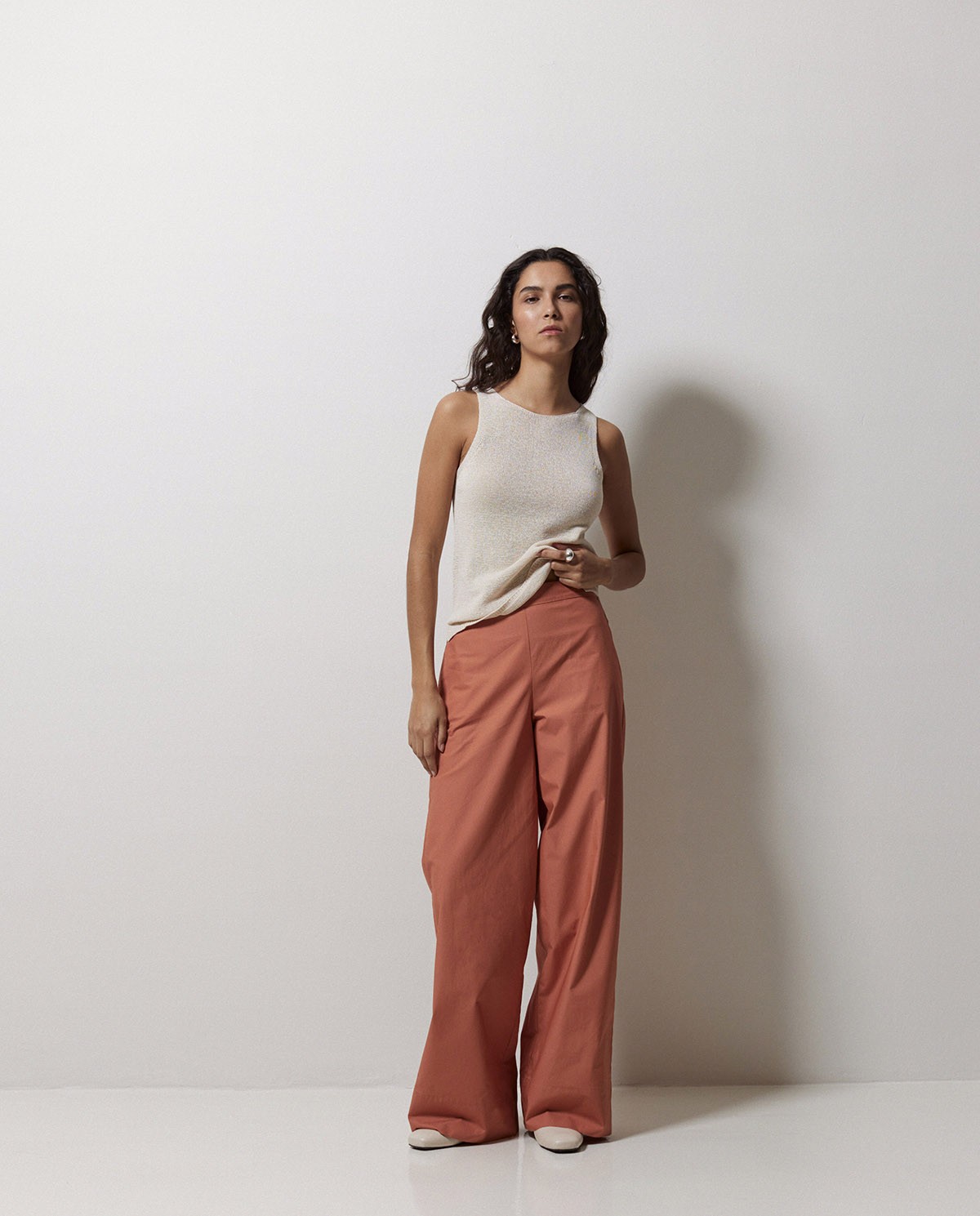 Pantalon en popeline wide leg terracotta 3