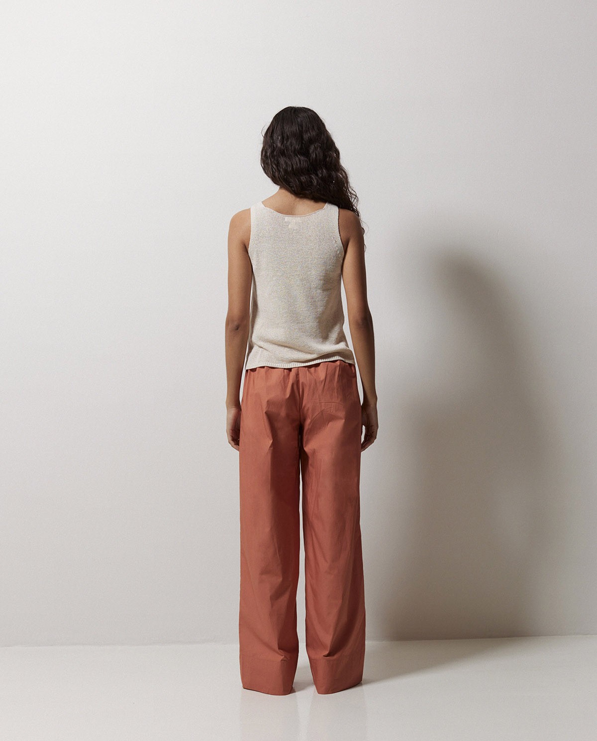 Pantalon en popeline wide leg terracotta 5