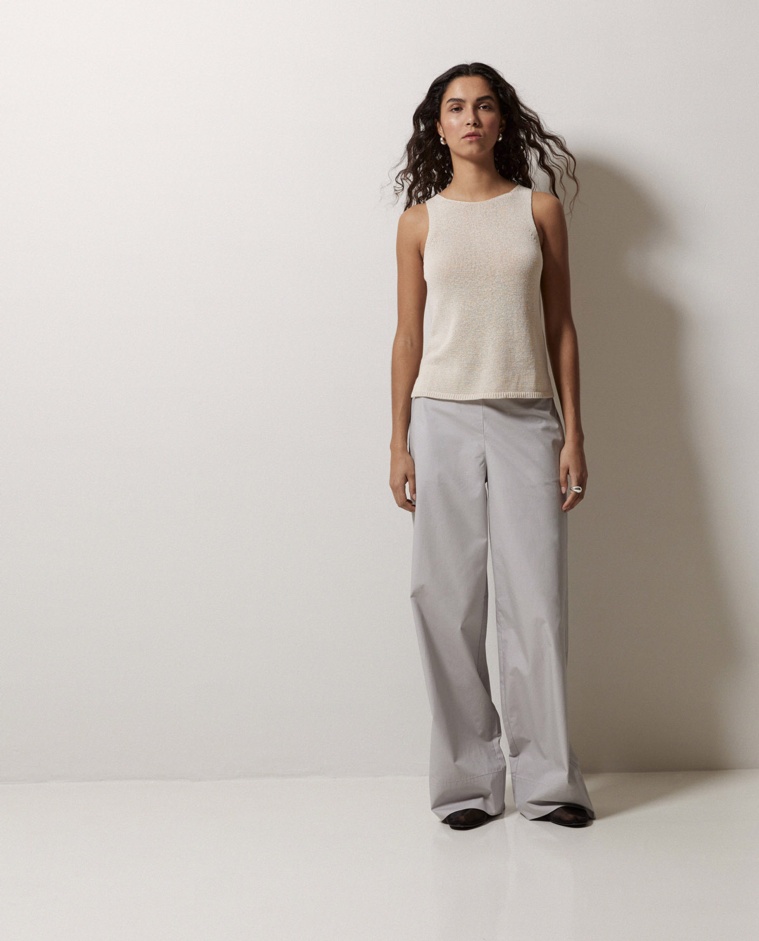 Pantalones popelín wide leg gris