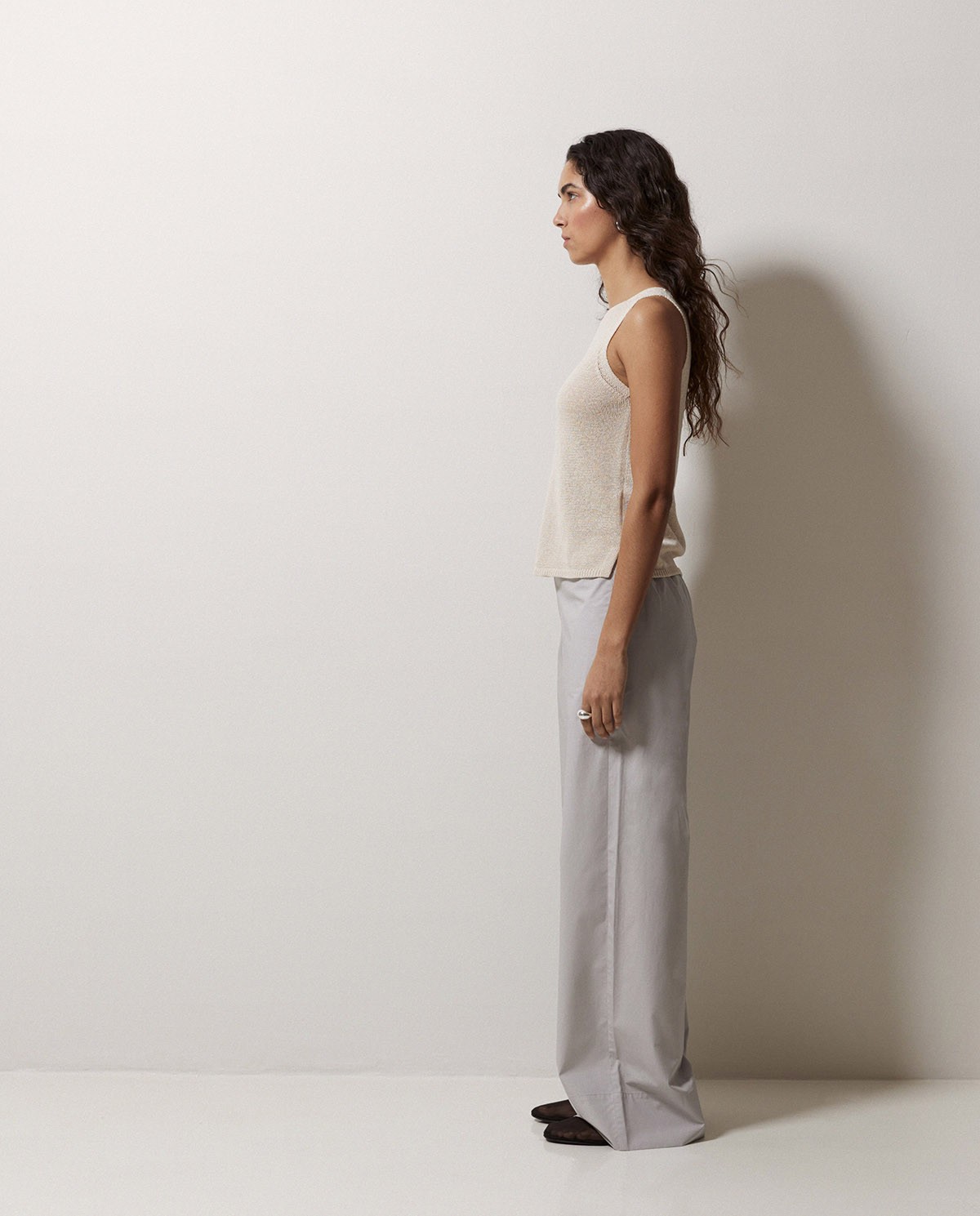 Pantalon en popeline wide leg gris 2