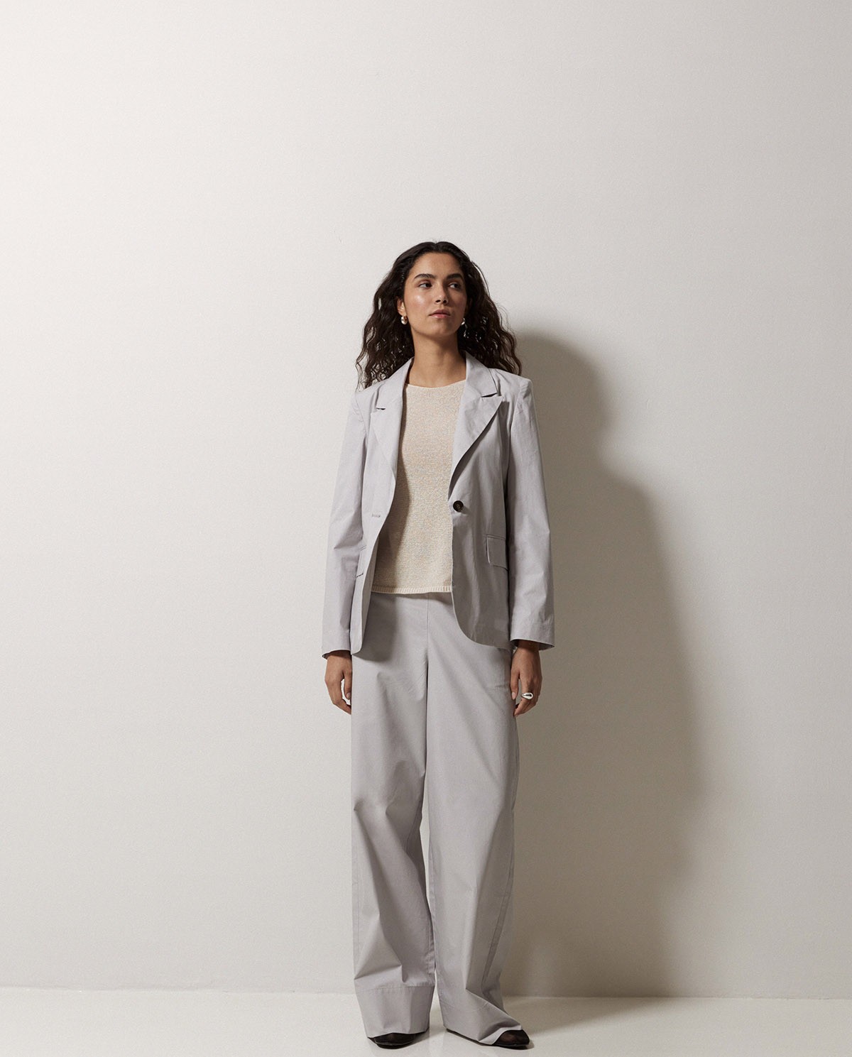 Pantalon en popeline wide leg gris 3