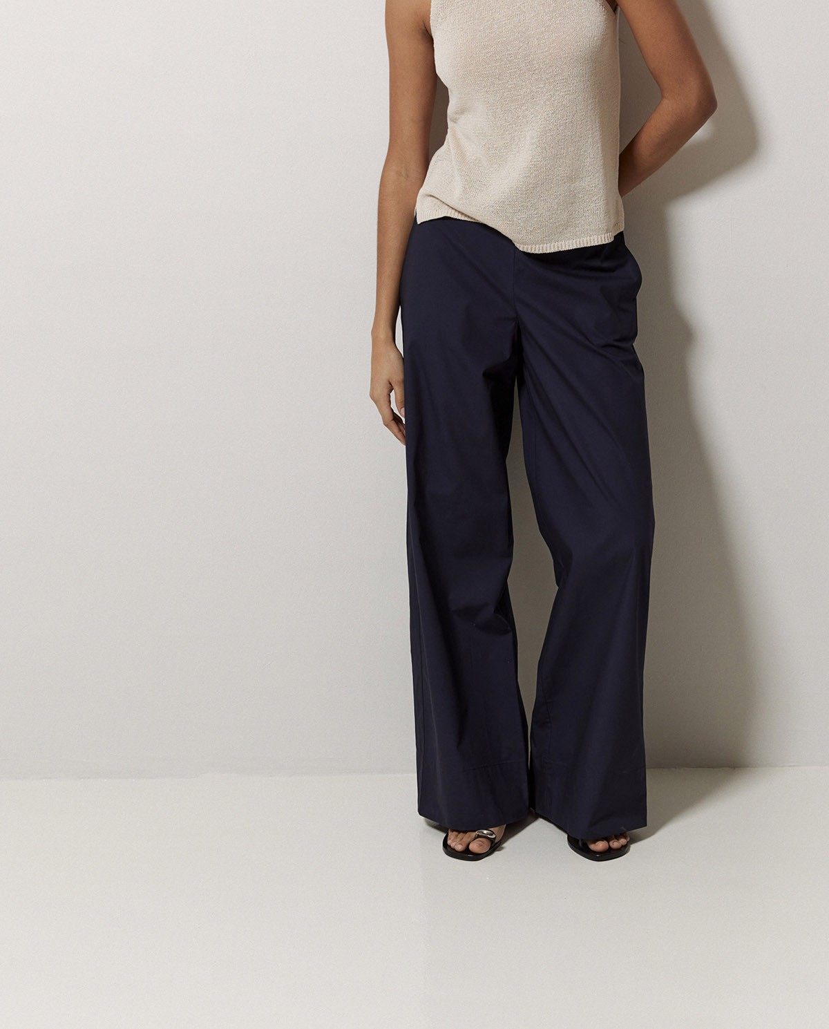 Pantalon en popeline wide leg bleu foncé 2