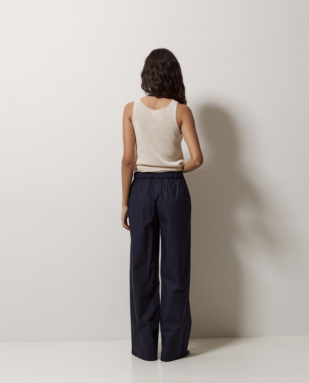 Pantalon en popeline wide leg bleu foncé 5