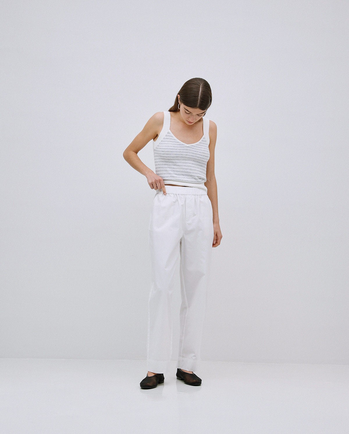Pantalon coupe droite en popeline blanc