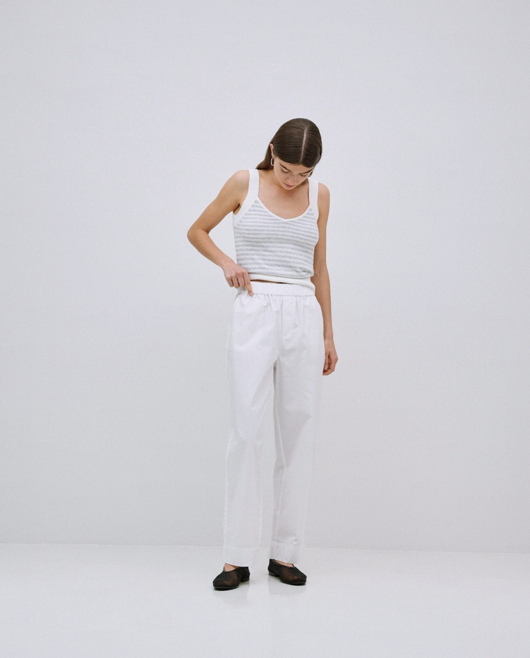 Pantalones rectos popelín blanco