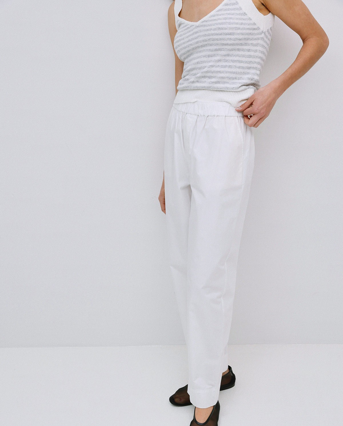 Pantalon coupe droite en popeline blanc 1