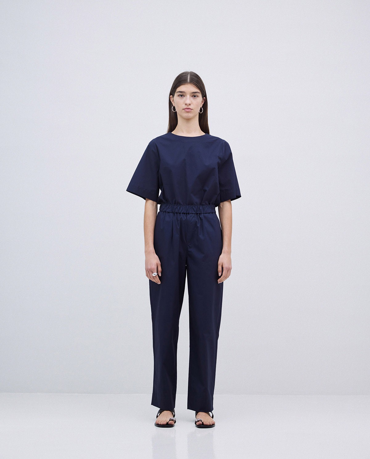 Pantalones rectos popelín azul oscuro 4