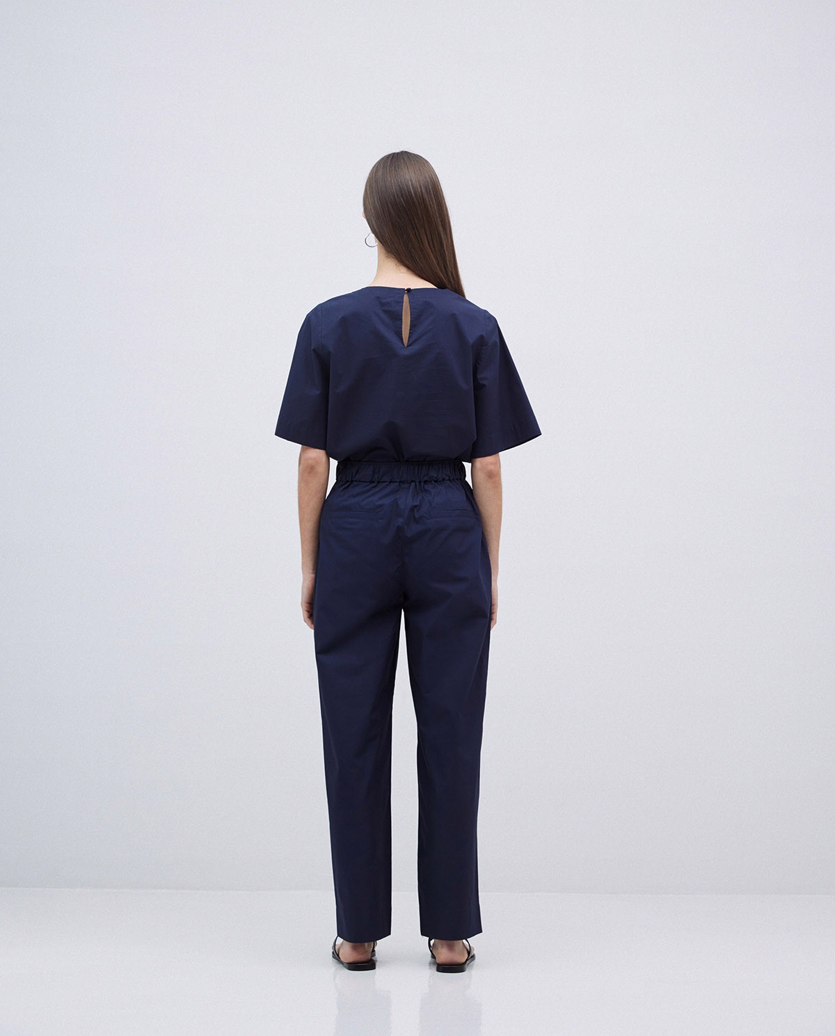 Pantalones rectos popelín azul oscuro 6