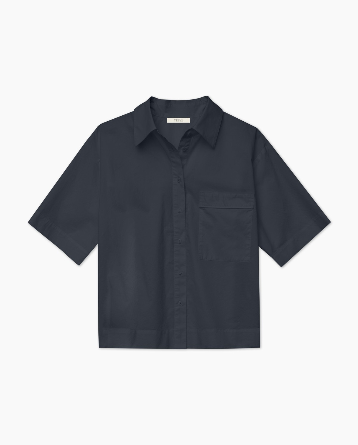 Chemise à manches courtes en popeline bleu foncé 6