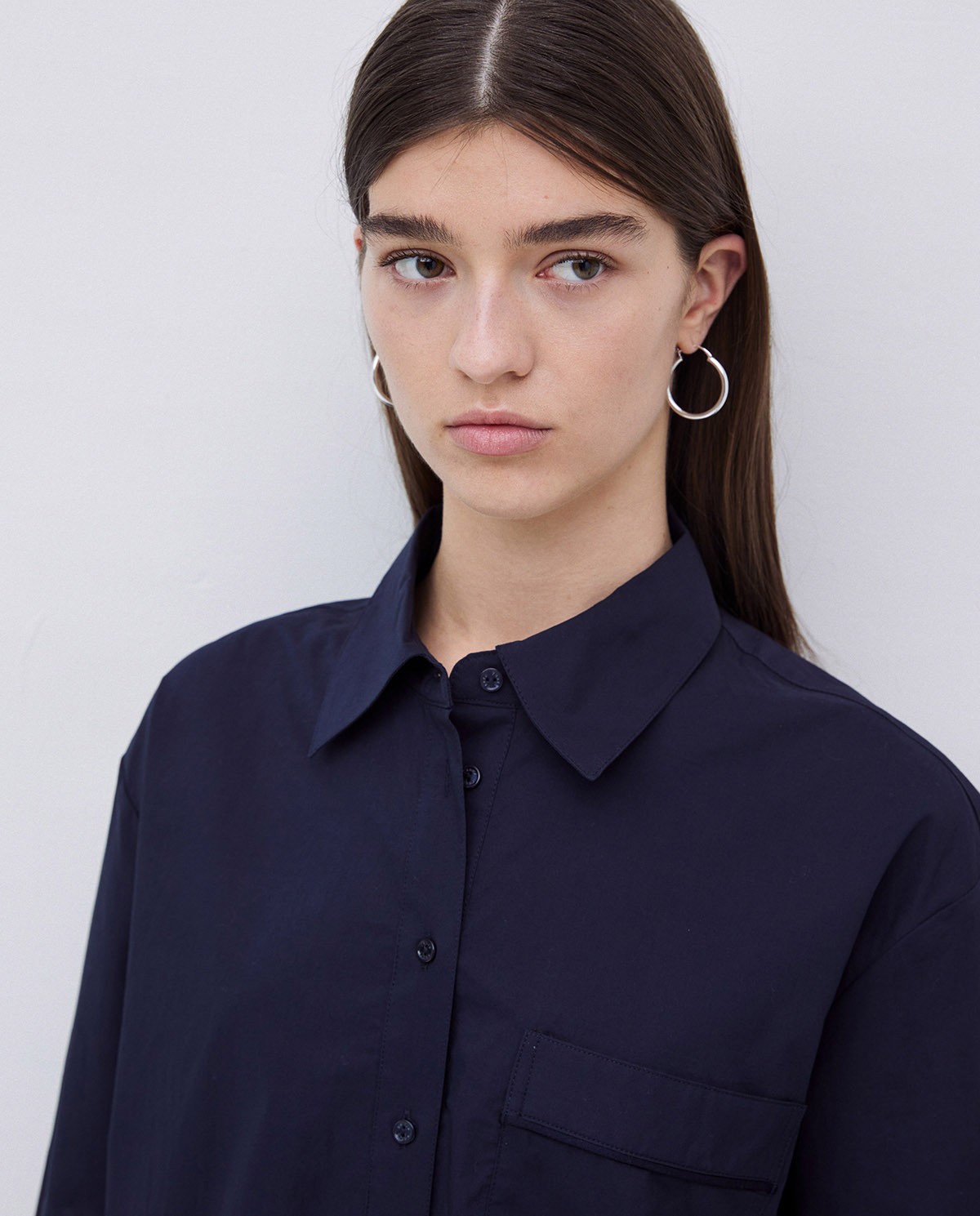 Chemise à manches courtes en popeline bleu foncé 1