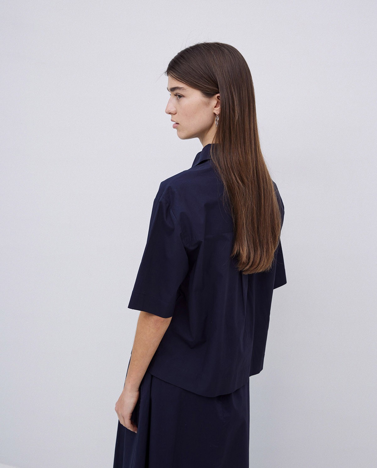 Chemise à manches courtes en popeline bleu foncé 3