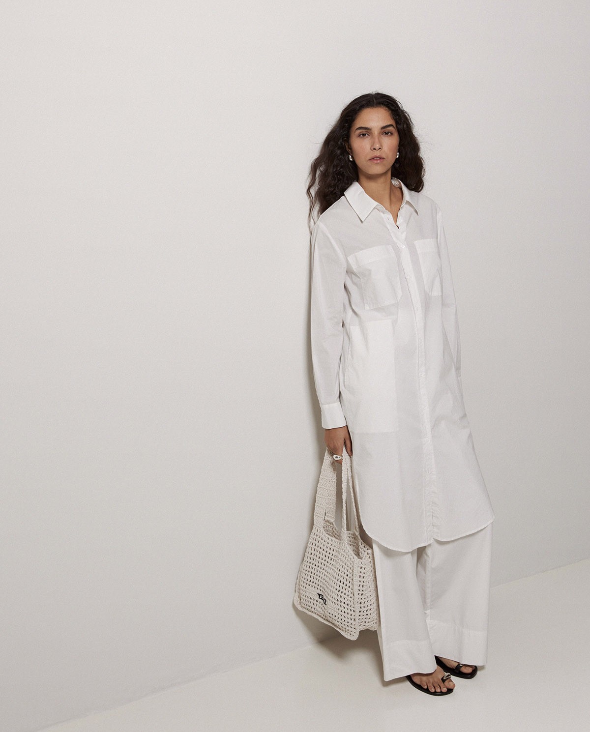 Vestido cuello camisero popelín blanco