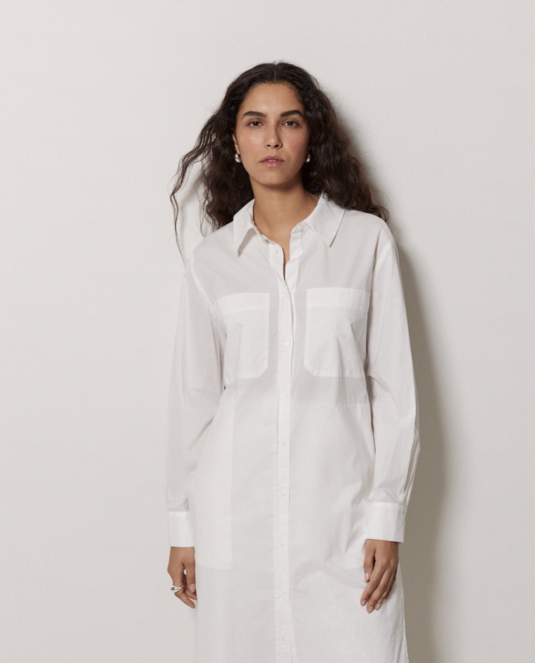 Robe en popeline blanche à col chemise