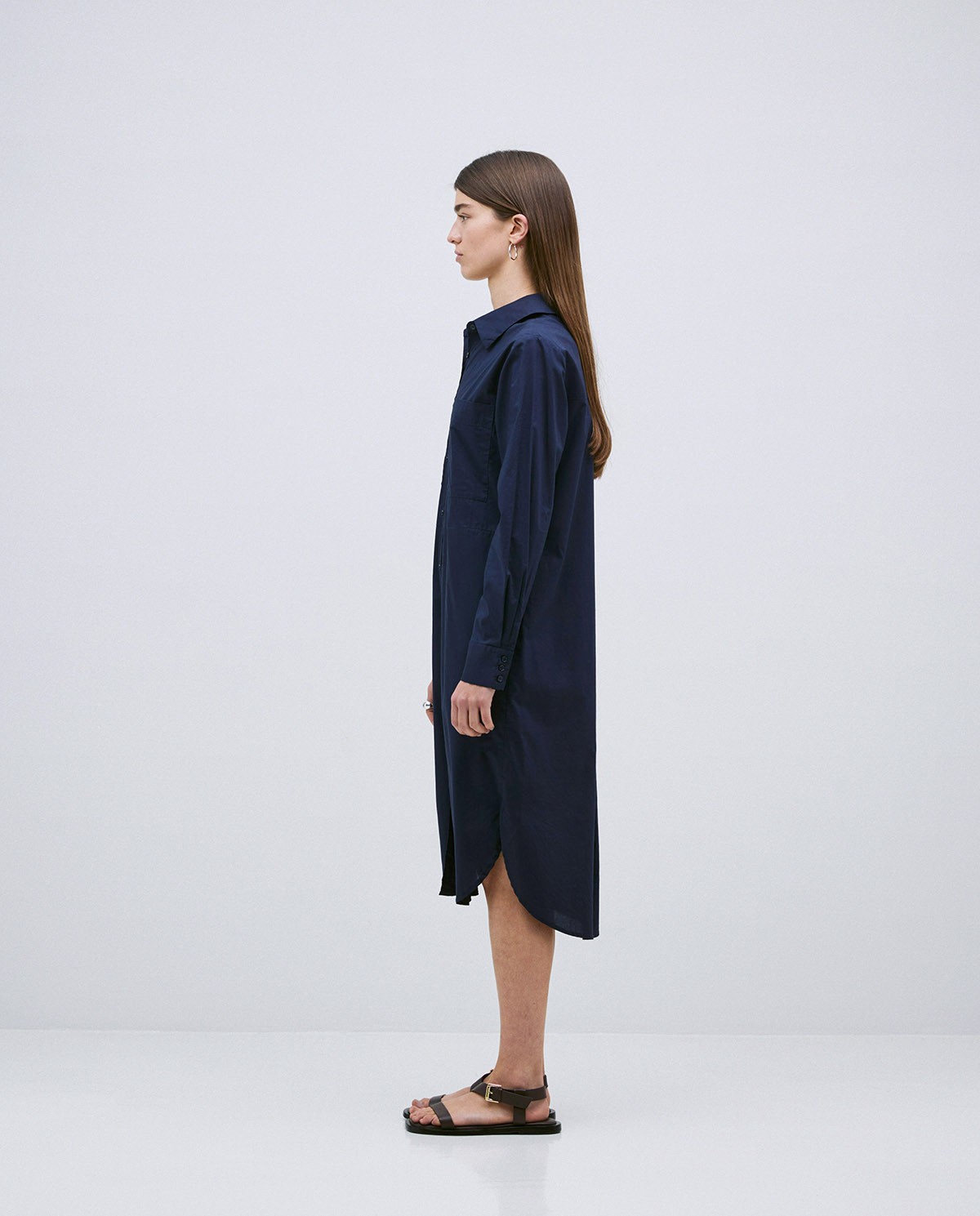 Vestido cuello camisero popelín azul oscuro 5