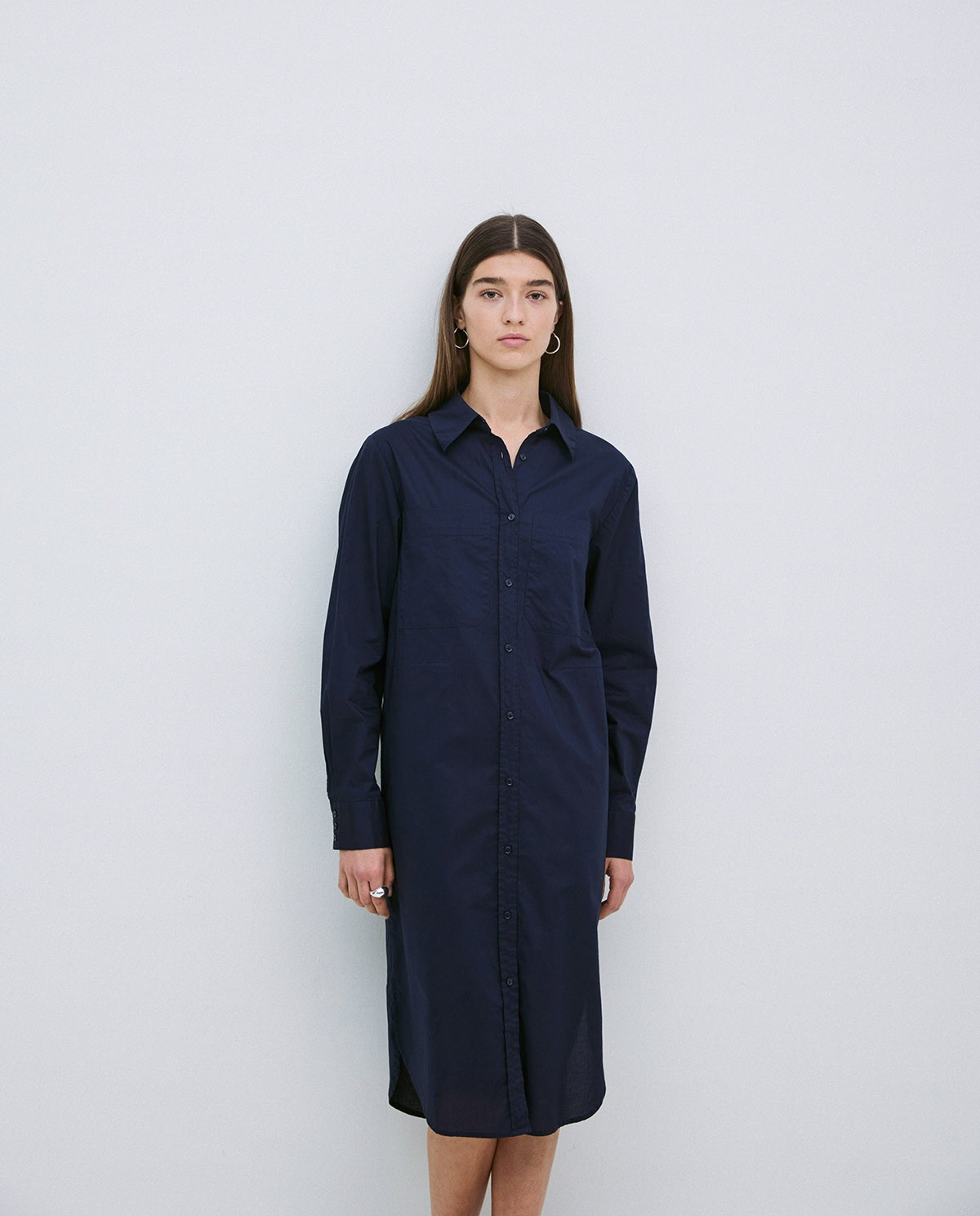 Vestido cuello camisero popelín azul oscuro 2