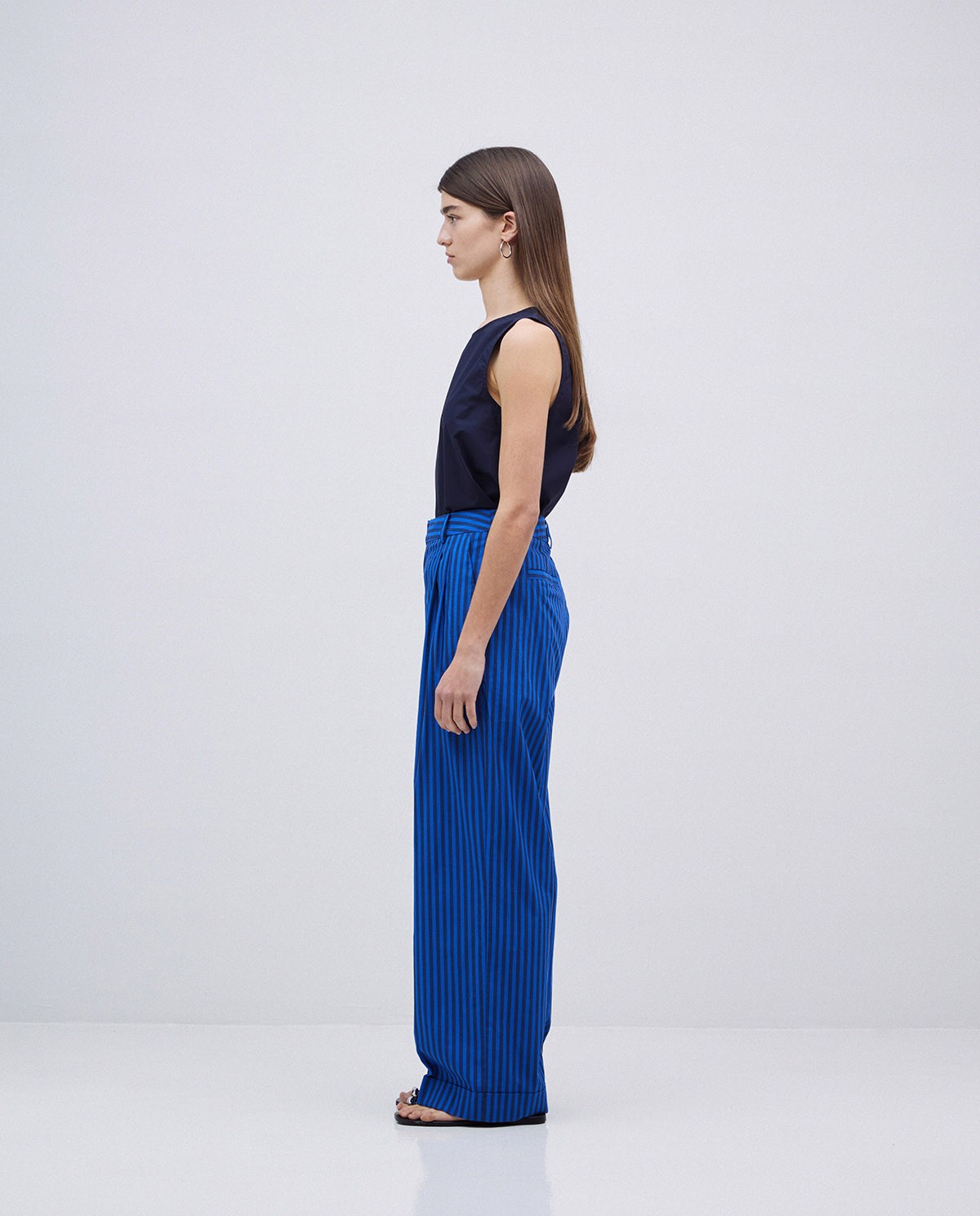 Pantalon en popeline à rayures bleu foncé 6