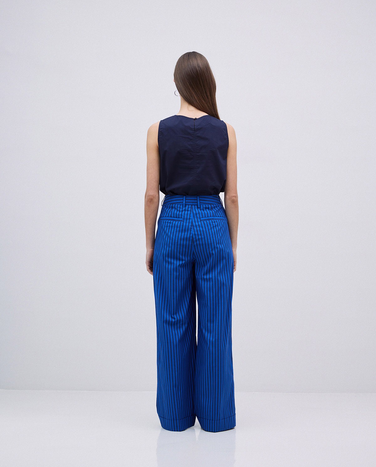 Pantalon en popeline à rayures bleu foncé 7