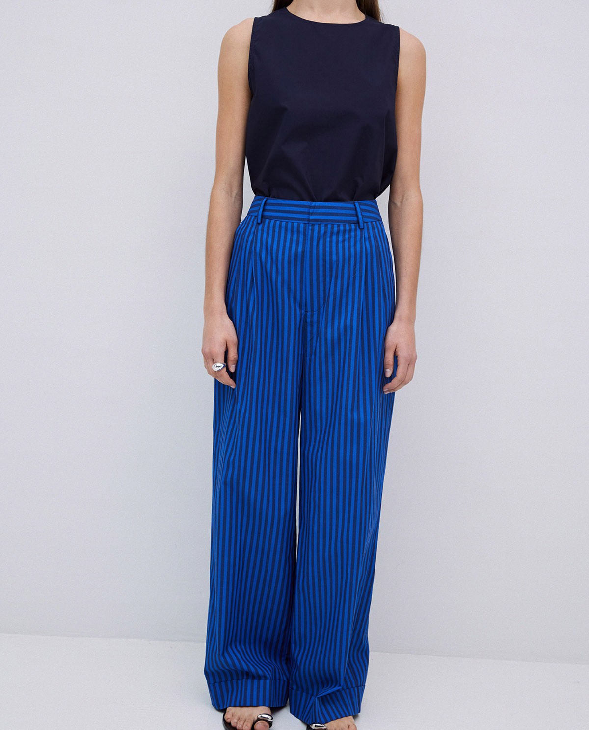 Pantalon en popeline à rayures bleu foncé 3